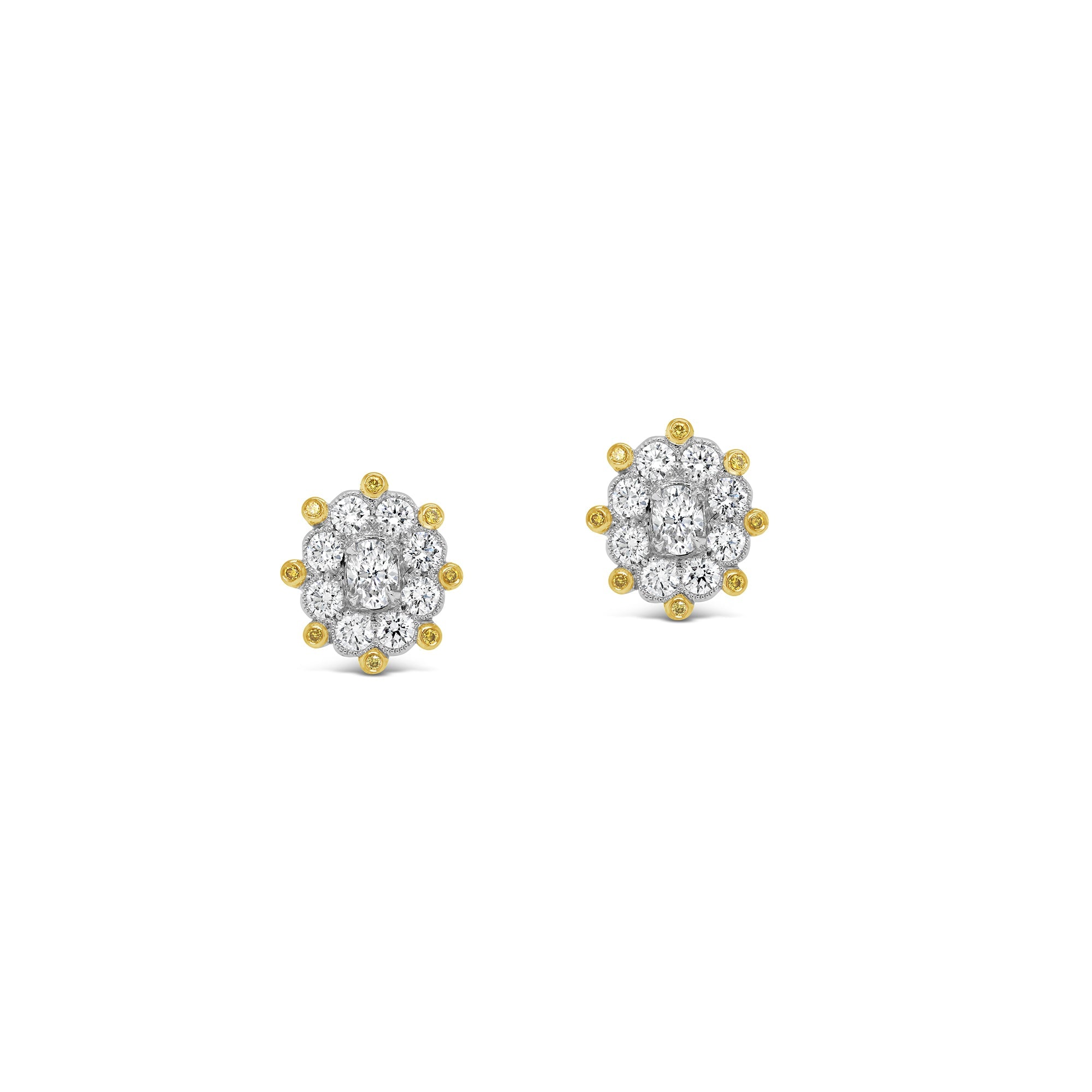 Diamond and yellow diamond stud earrings