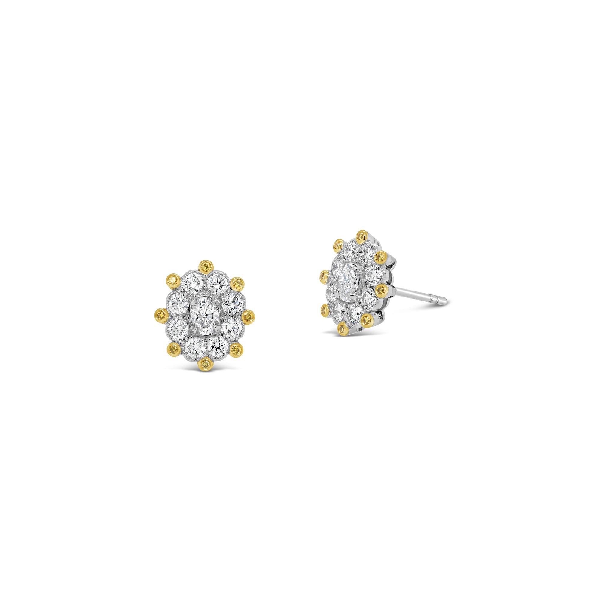 Diamond and yellow diamond stud earrings