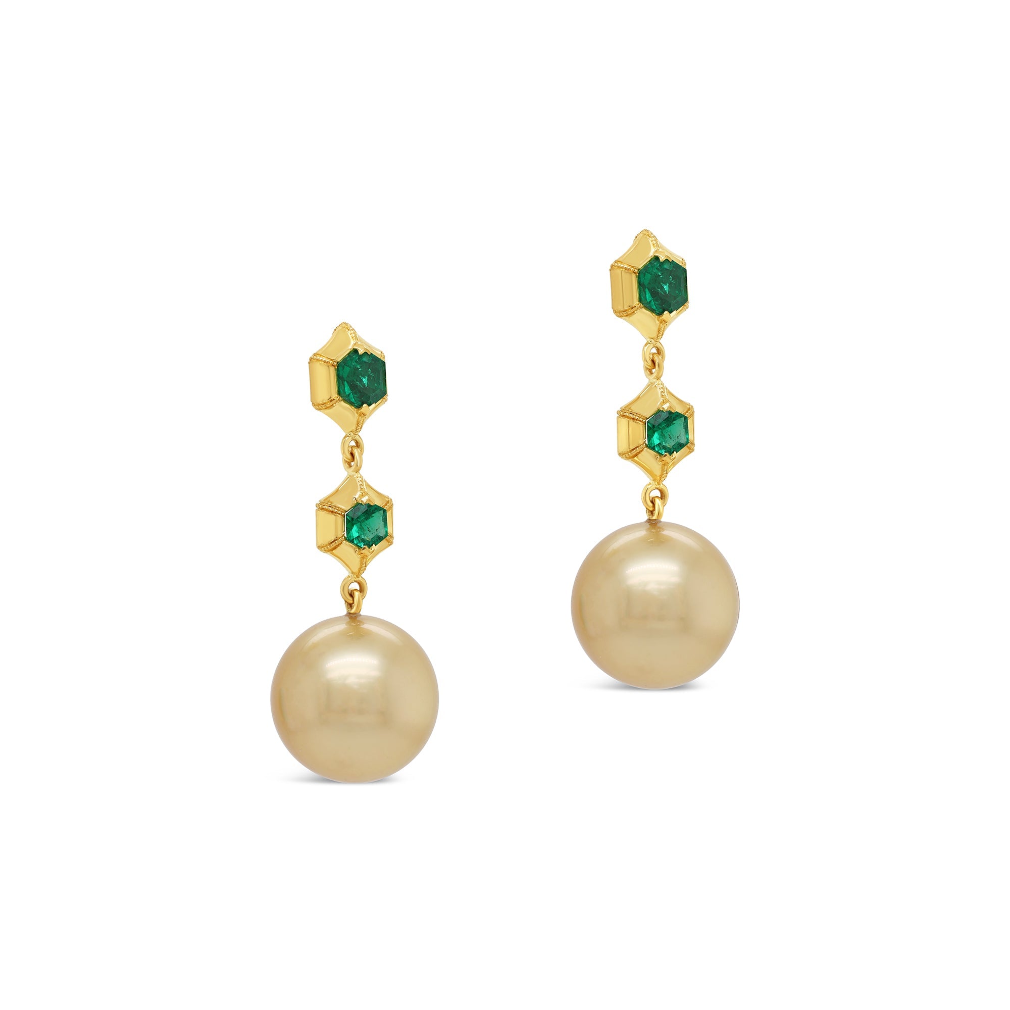 Emerald & Gold South Sea Pearl Drop Earrings