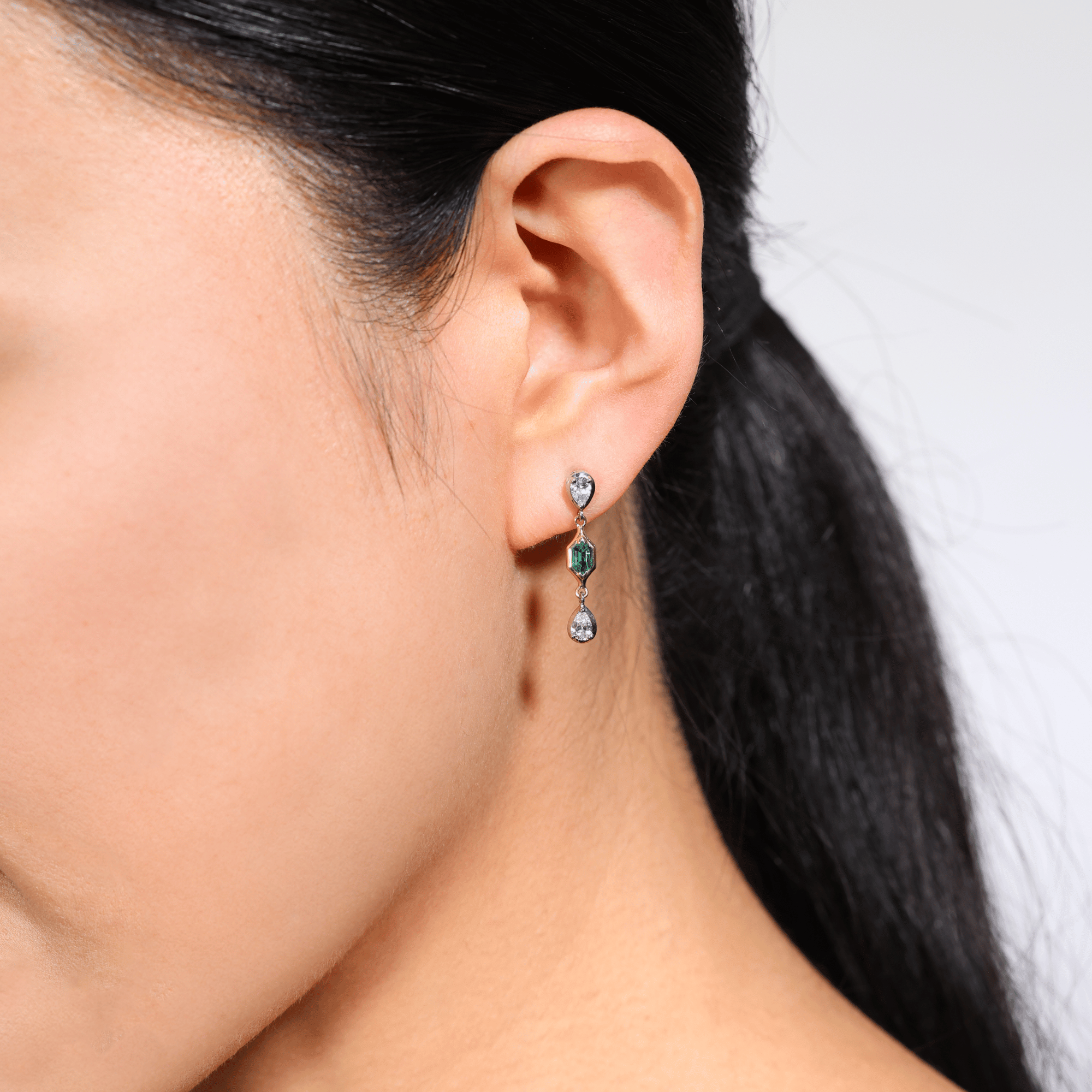 Green Emerald & Diamond Earrings Yellow Gold