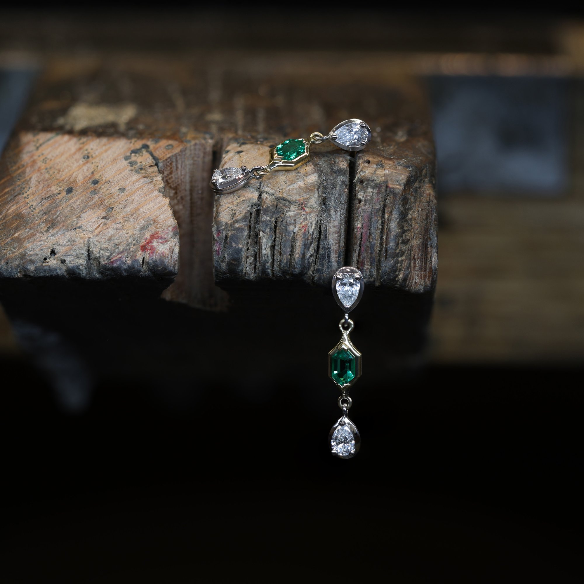 Green Emerald & Diamond Earrings Yellow Gold