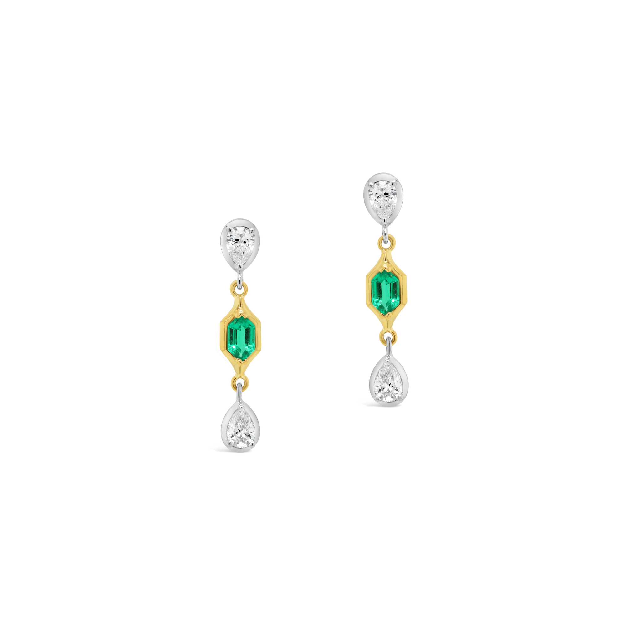 Green Emerald & Diamond Earrings Yellow Gold