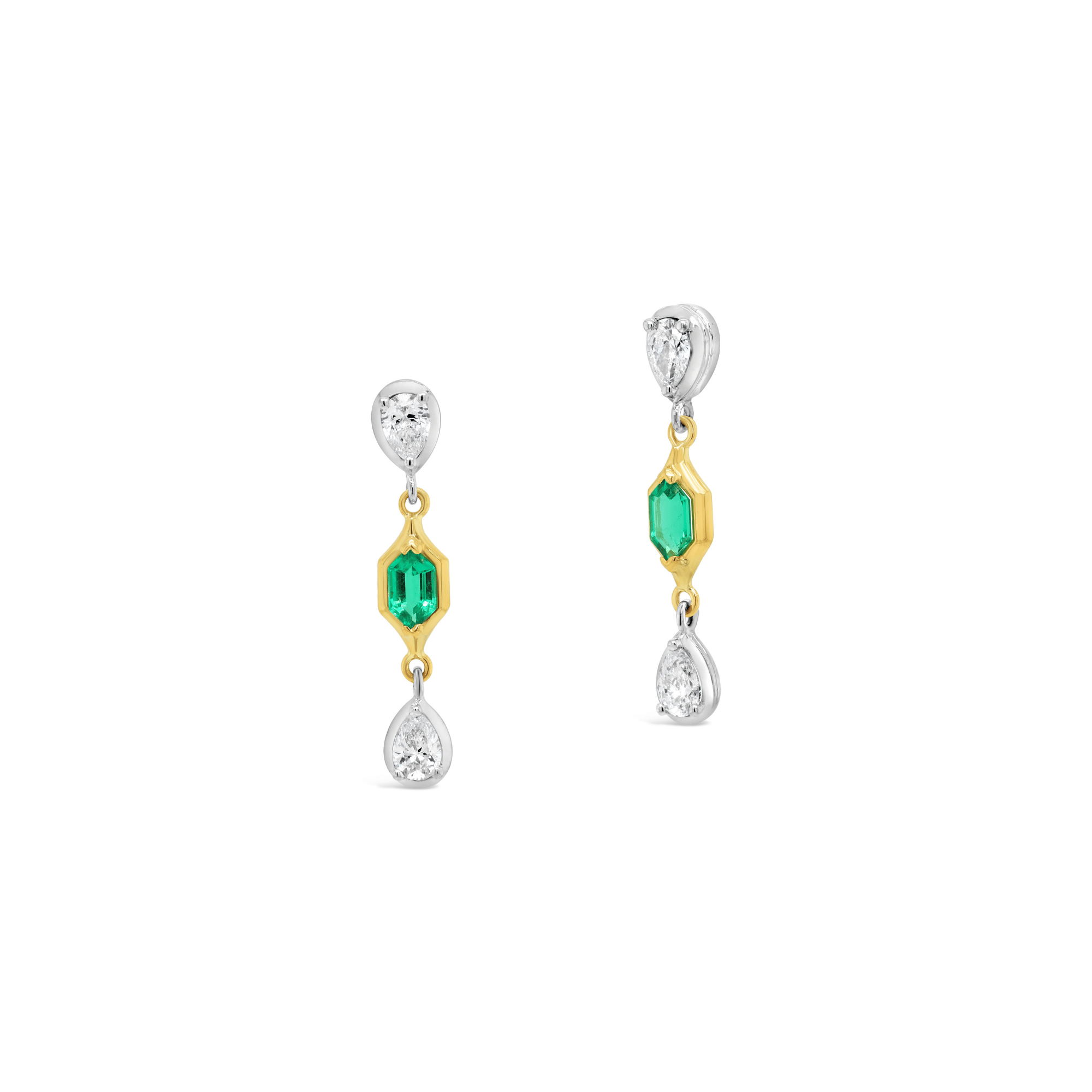 Green Emerald & Diamond Earrings Yellow Gold