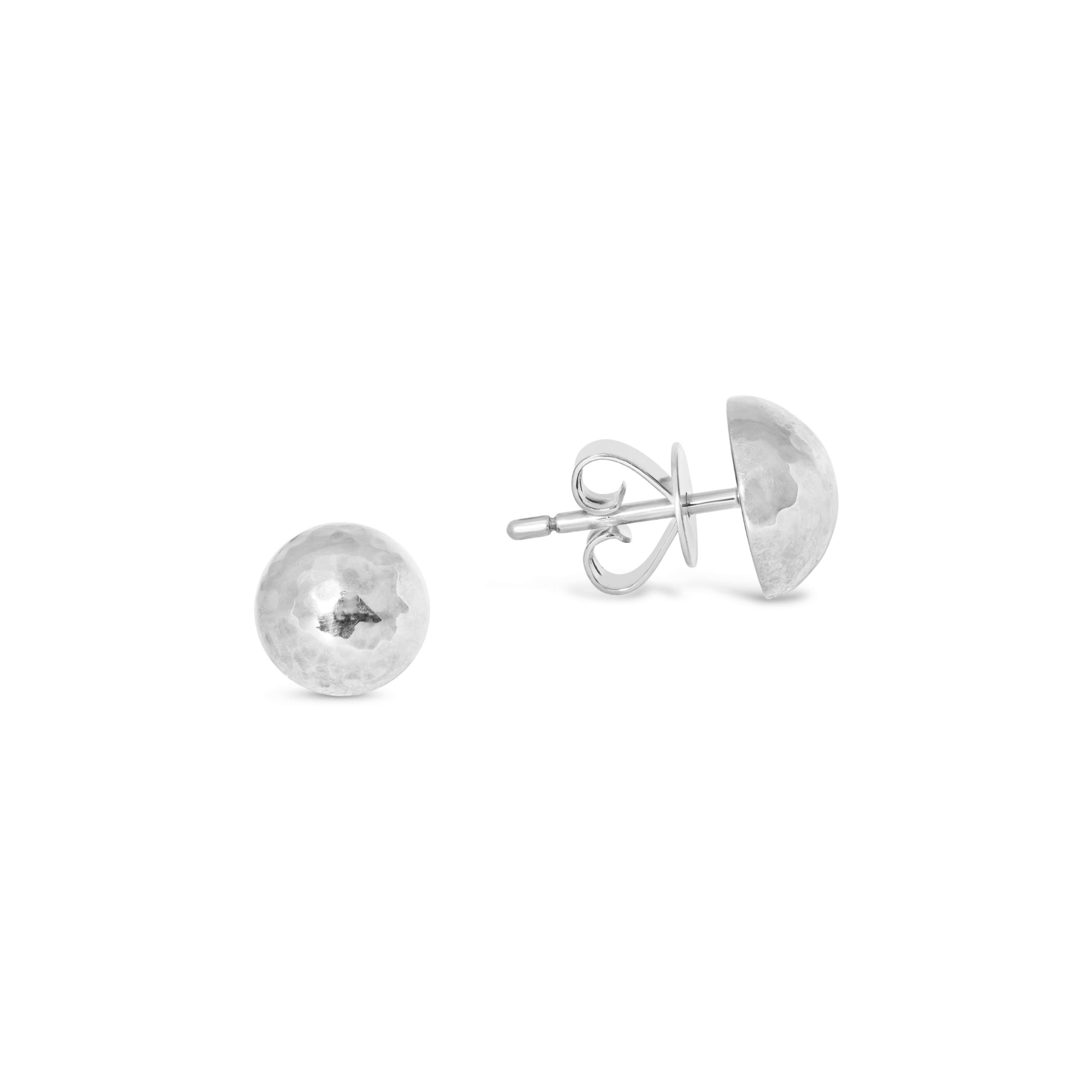 White Gold Hammered Dome Earrings