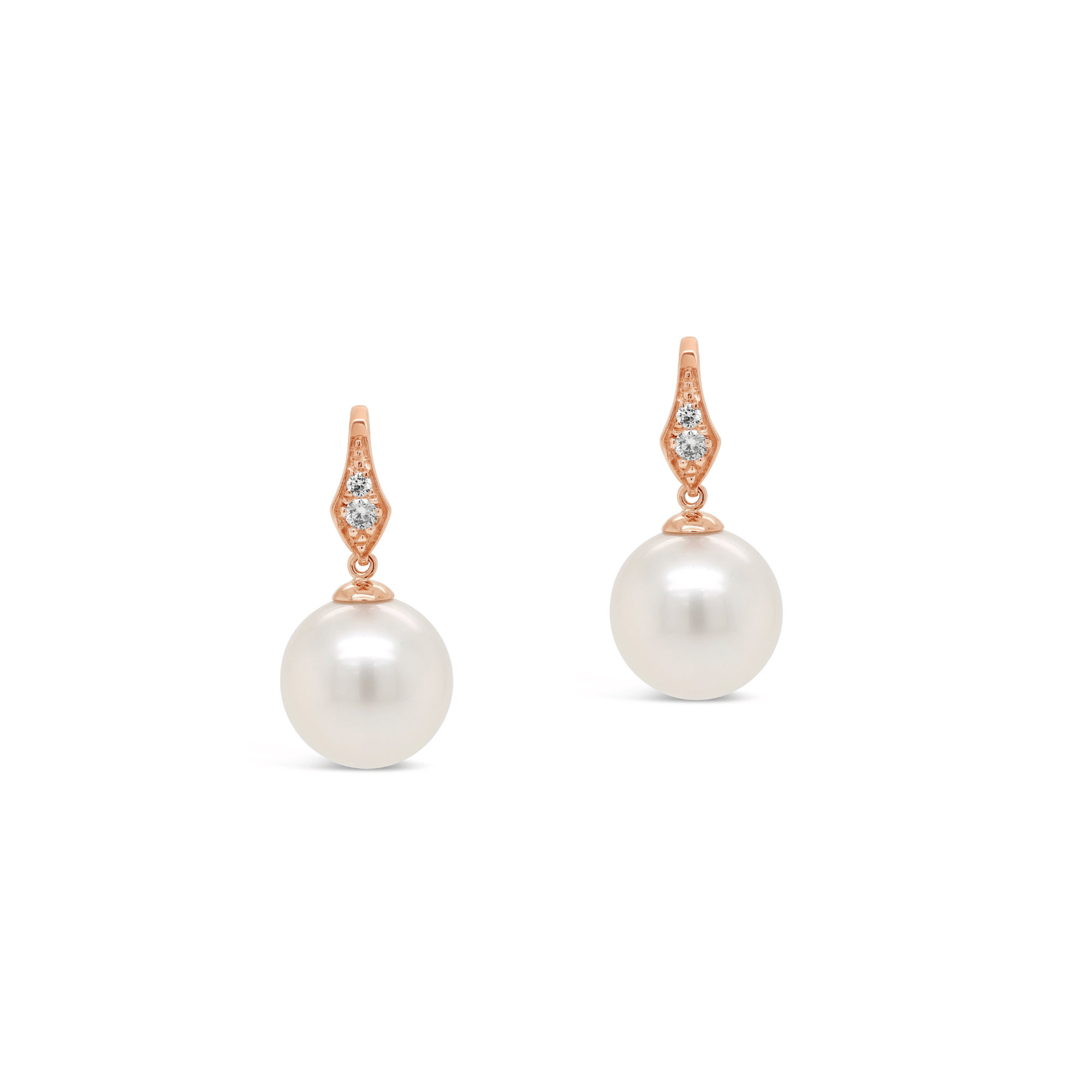 Diamond and South Sea pearl earrings in rose gold
