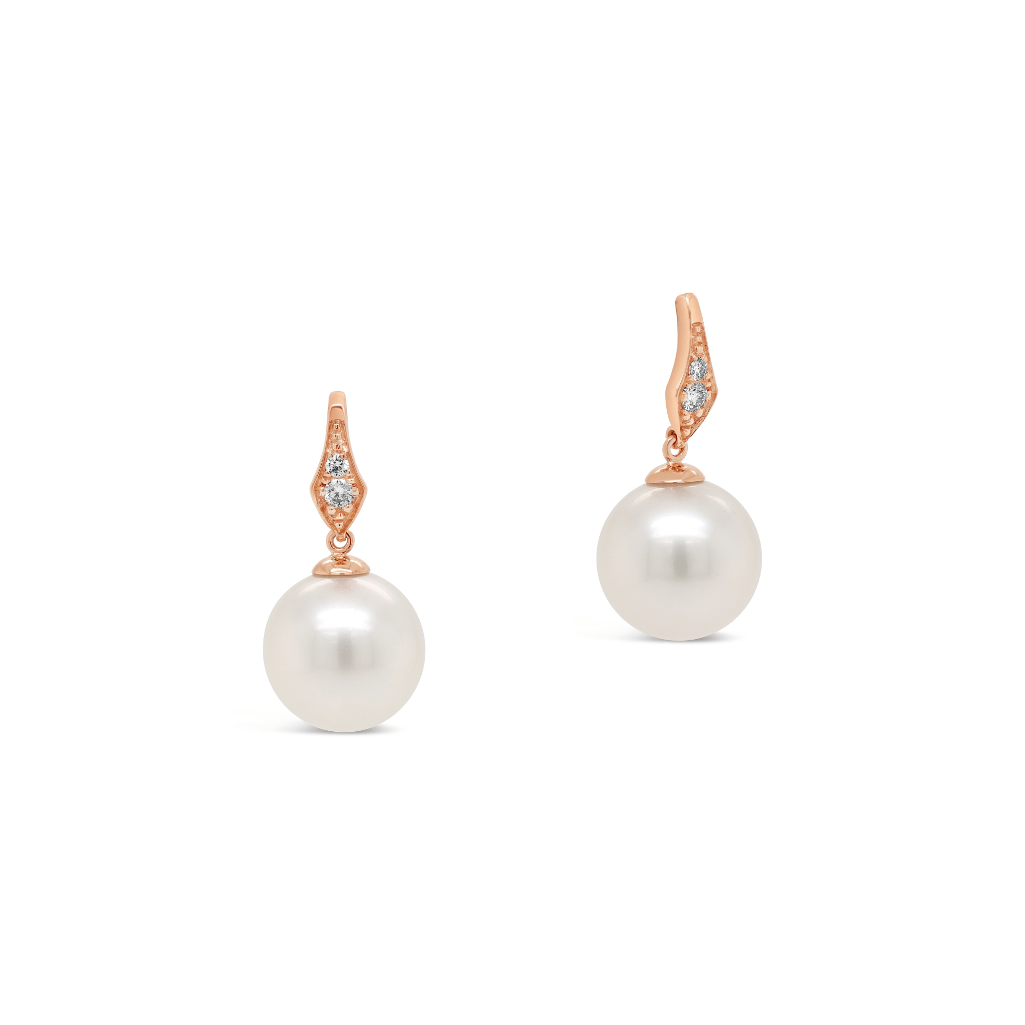 Diamond and South Sea pearl earrings in rose gold