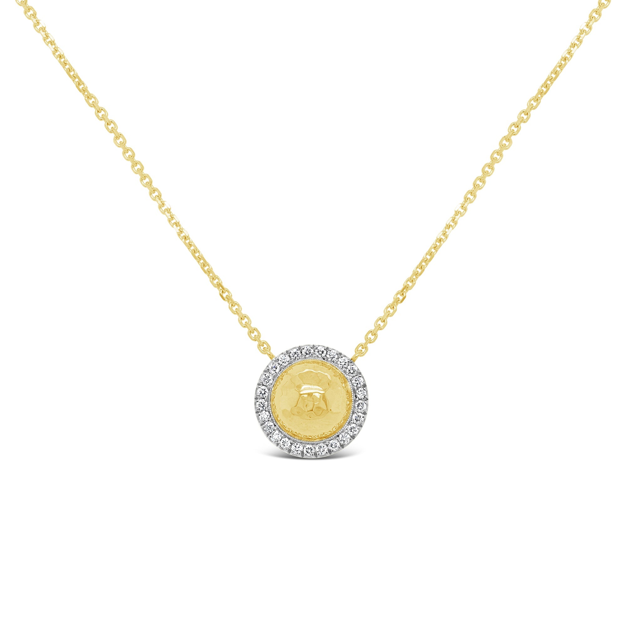 Hammered Dome & Diamond 18ct Yellow Gold Necklace