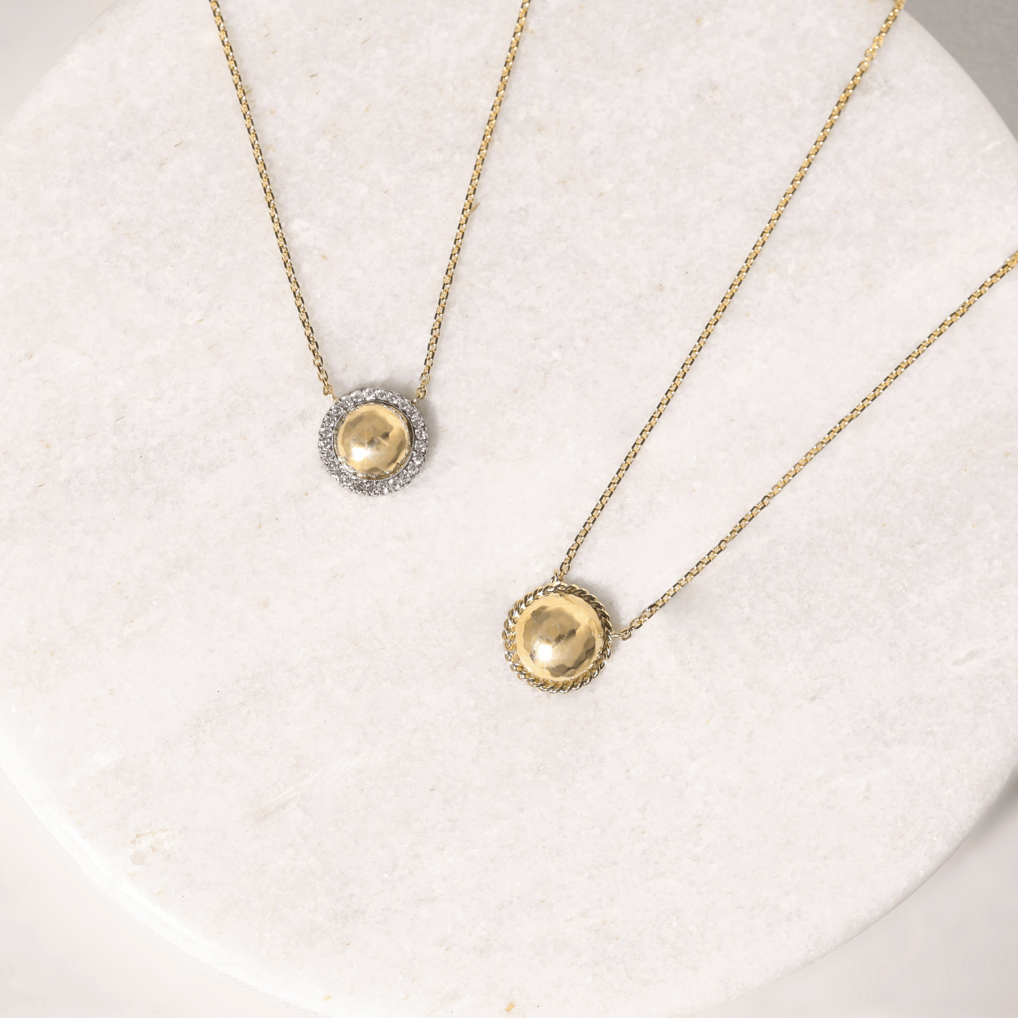 Aurelia Hammered Dome & Diamond Necklace - 18ct Yellow Gold