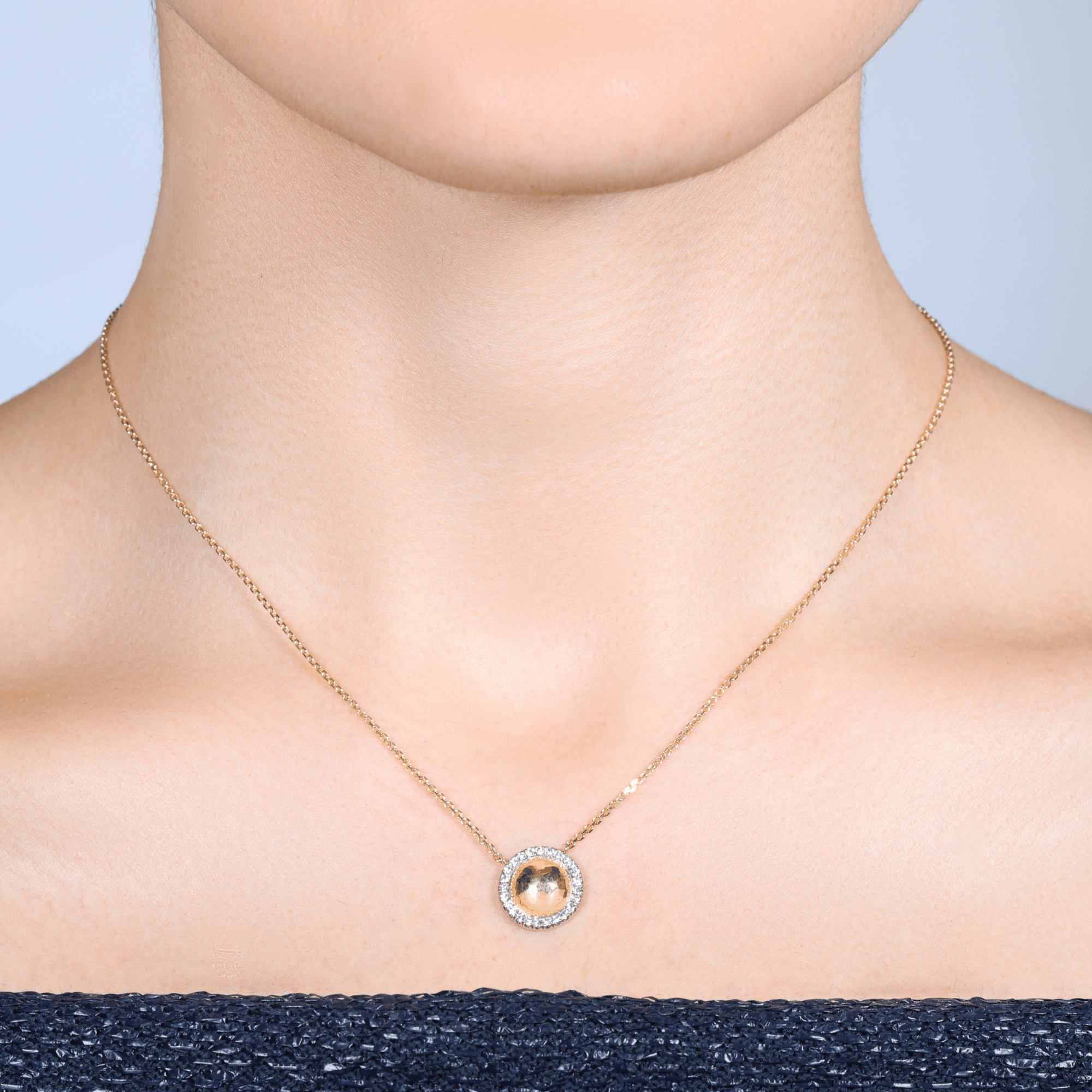 Aurelia Hammered Dome & Diamond Necklace - 18ct Yellow Gold