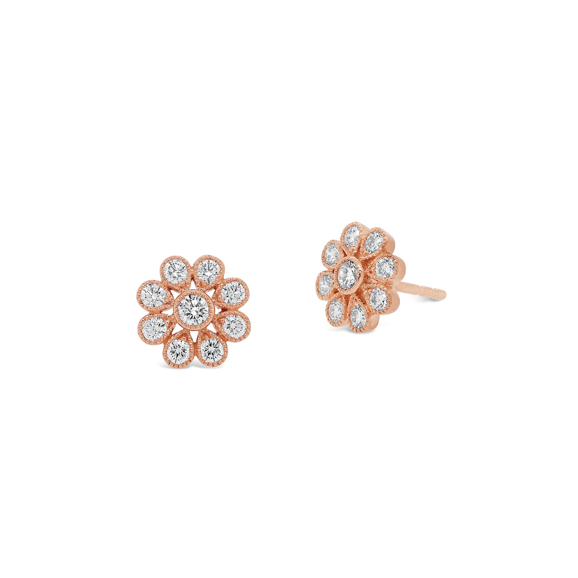 Diamond Flower Stud Earrings 18ct Rose Gold