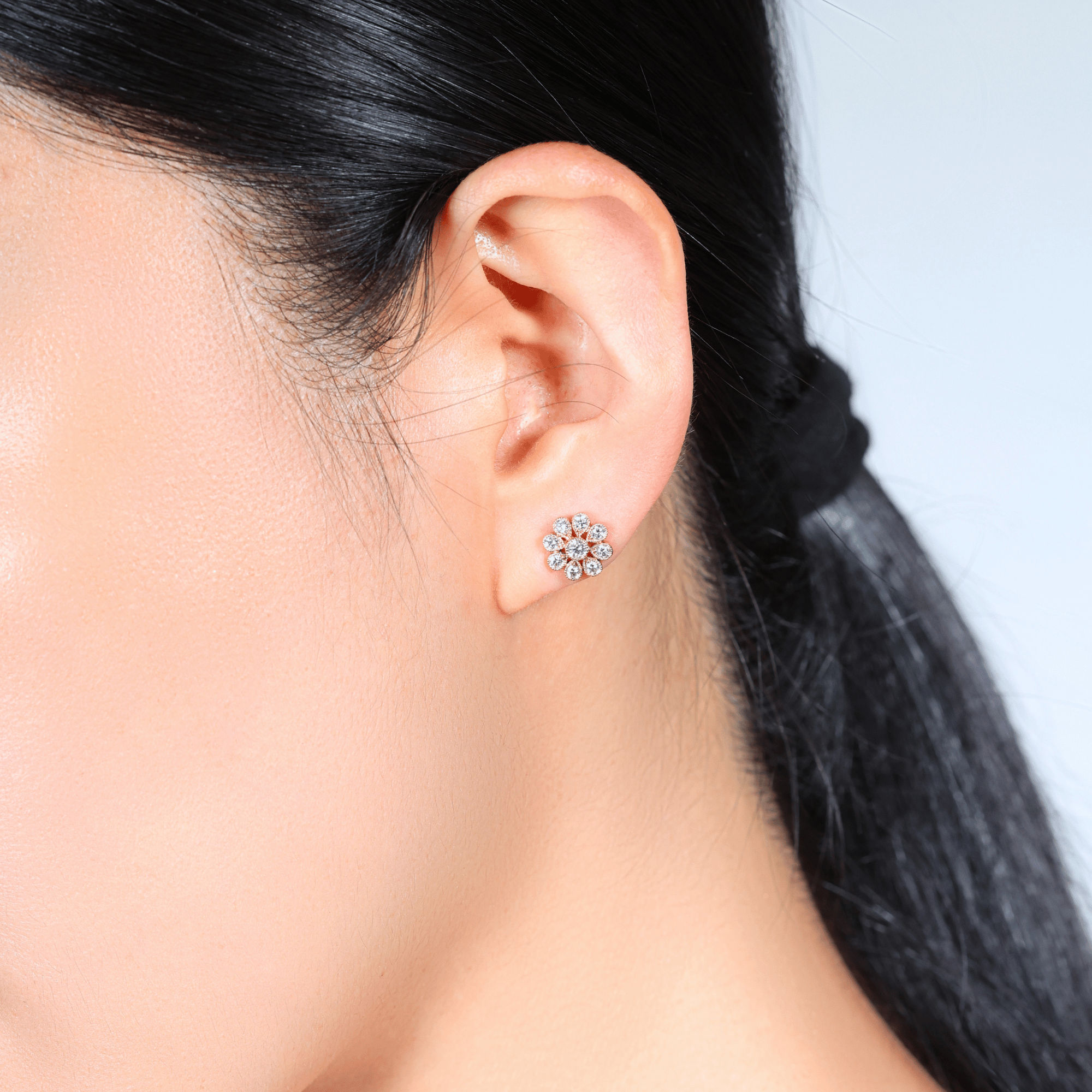 Deco Daisy Diamond Earrings - 18ct Rose Gold
