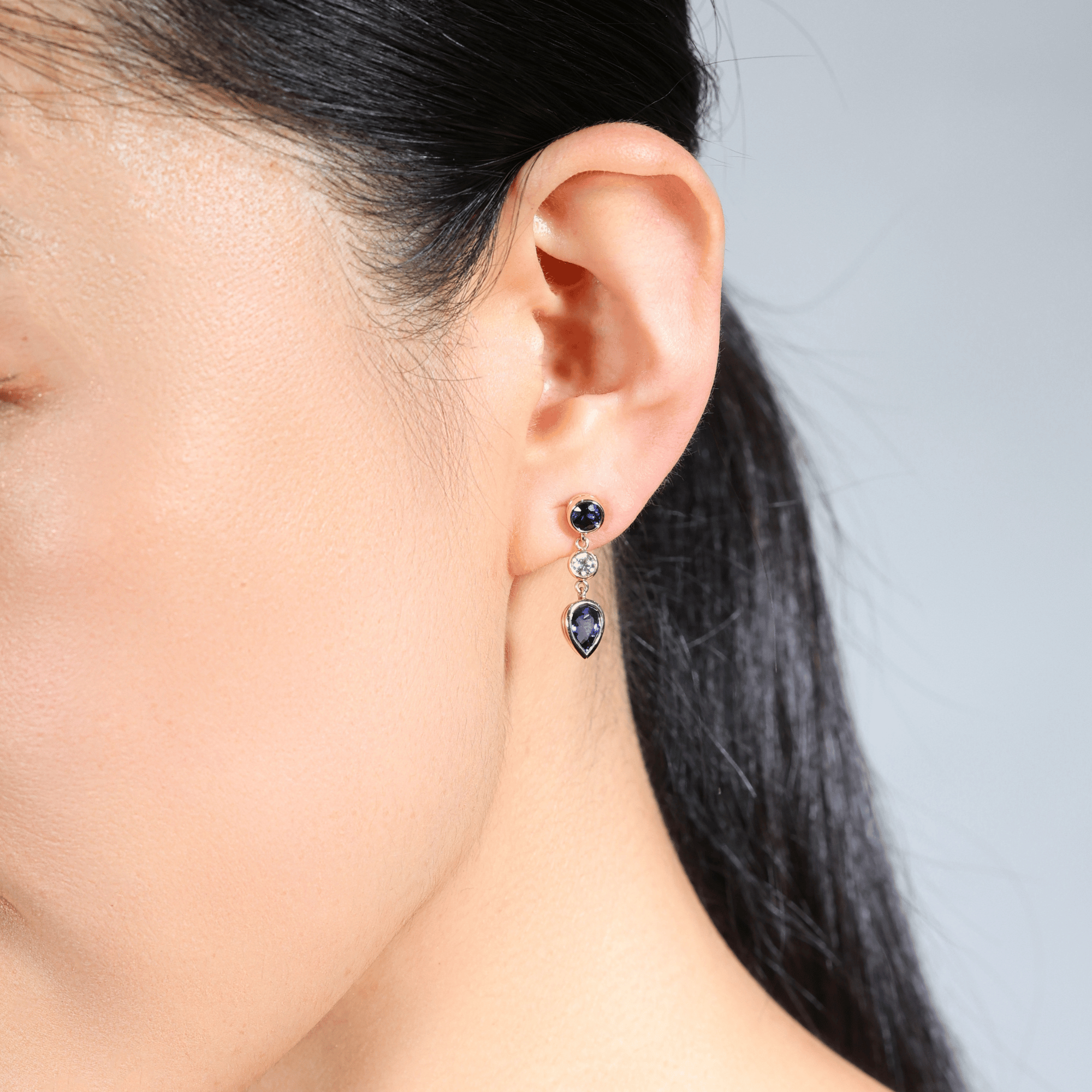 Mixed Cut Ceylon Blue Sapphire & Diamond Earrings