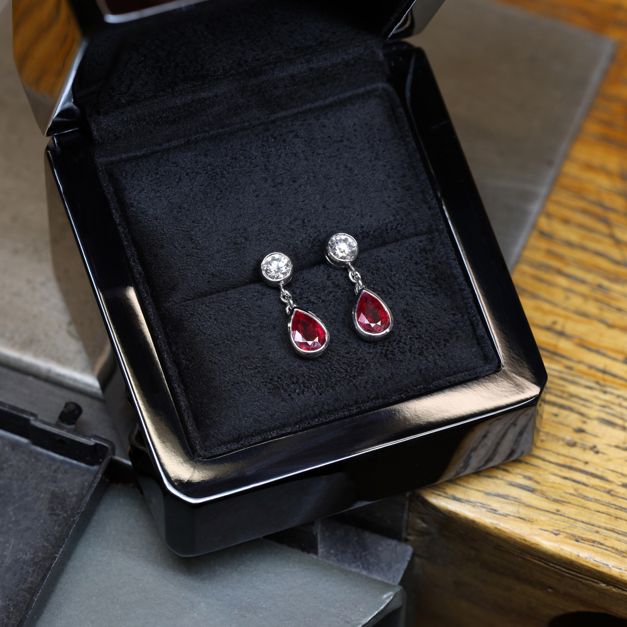Mixed Cut Ruby & Diamond Earrings
