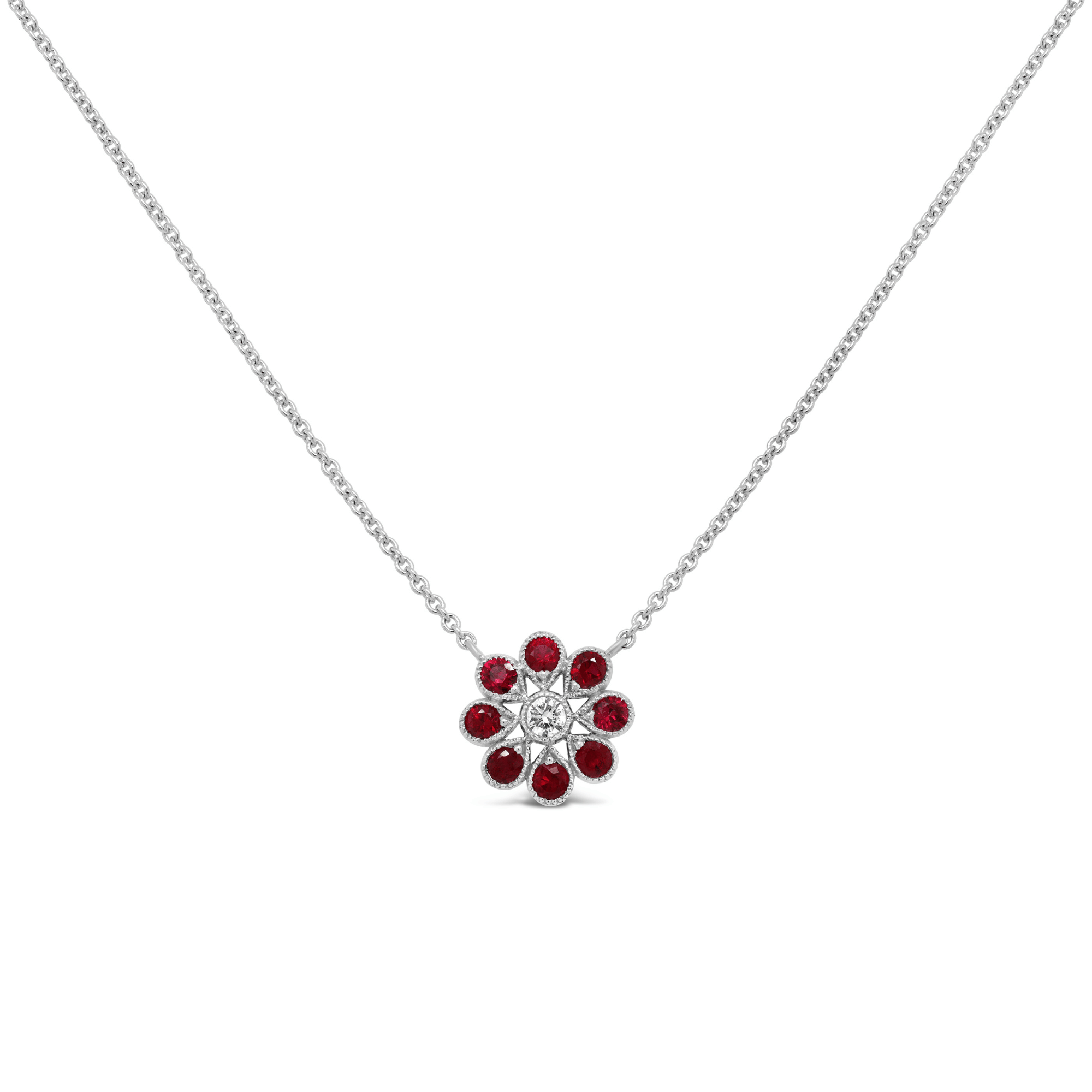 Flower Necklace Ruby Diamond White Gold