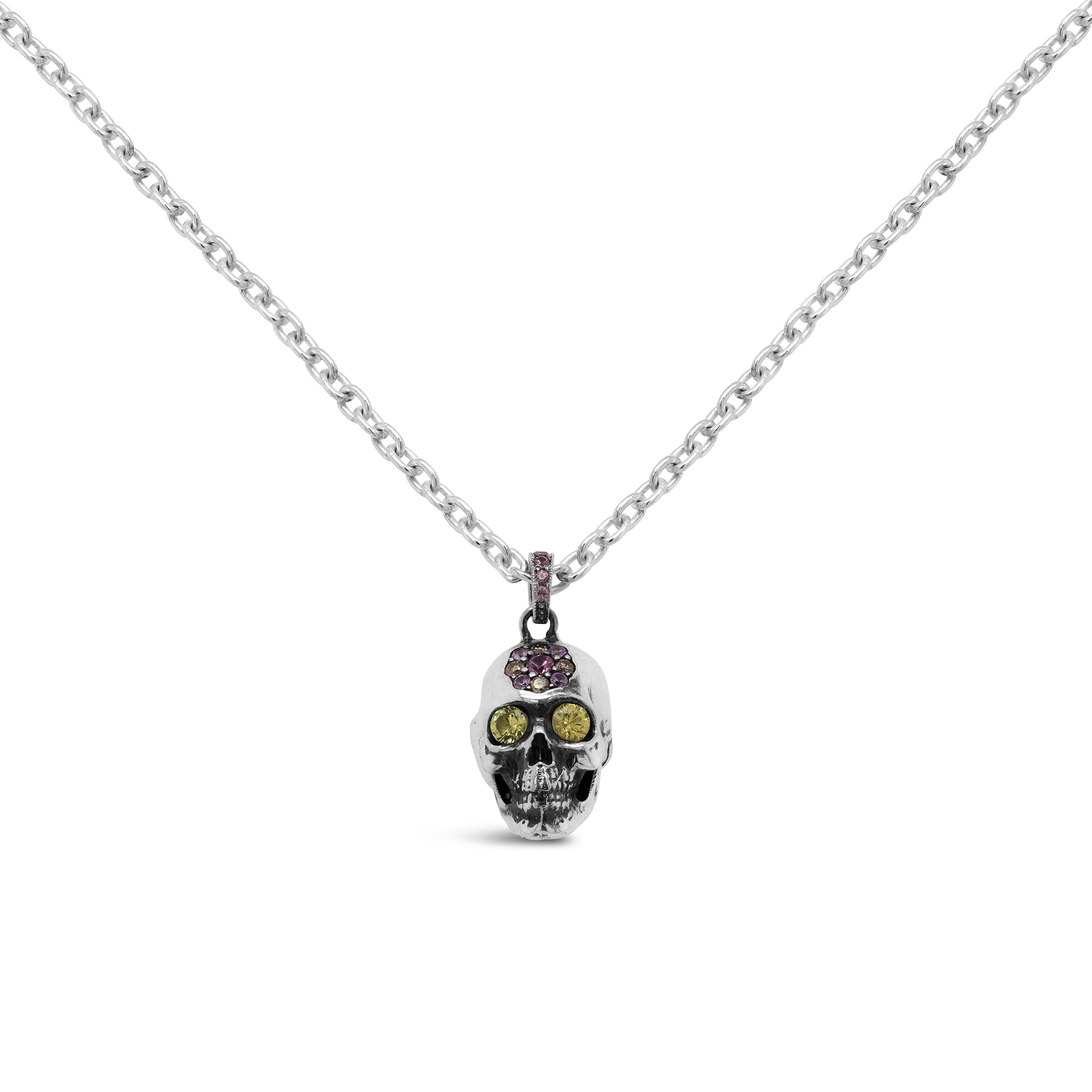 Memento Mori Cognac Diamond, Pink & Yellow Sapphire Flora Necklace in Sterling Silver