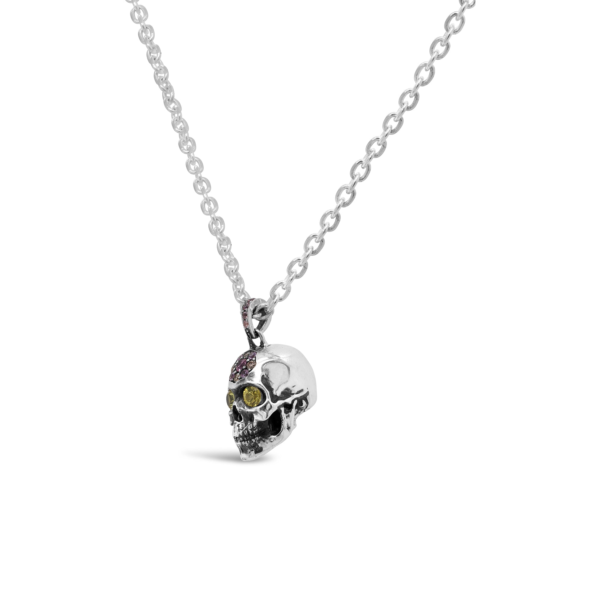 Memento Mori Cognac Diamond, Pink & Yellow Sapphire Flora Necklace in Sterling Silver