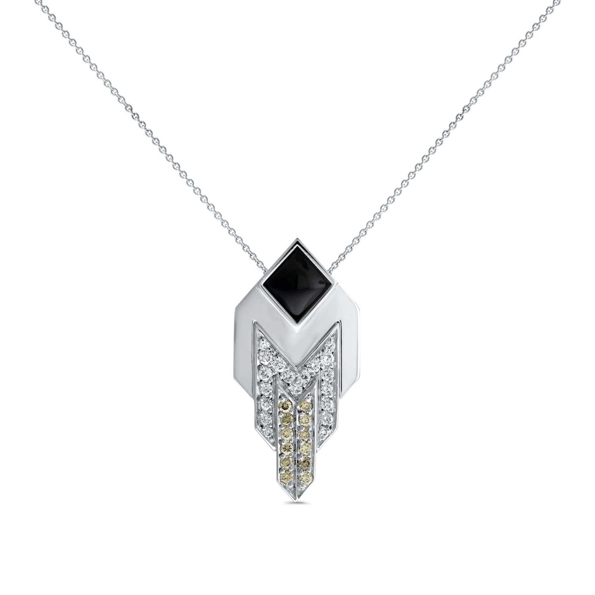Art Deco White & Champagne Diamond & Onyx Necklace