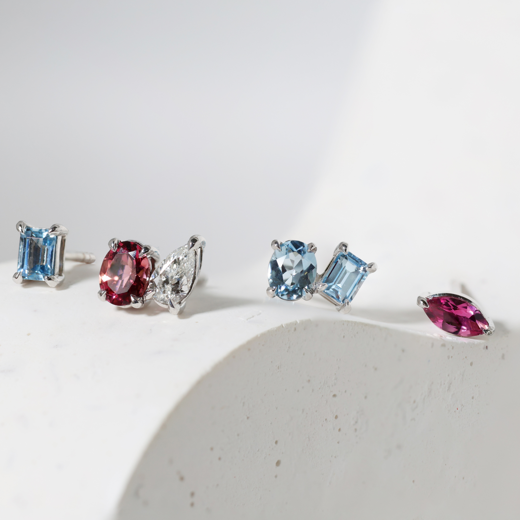 Indra Mixed Cut Earring - Pear-Cut Diamond & Oval-Cut Pink Tourmaline