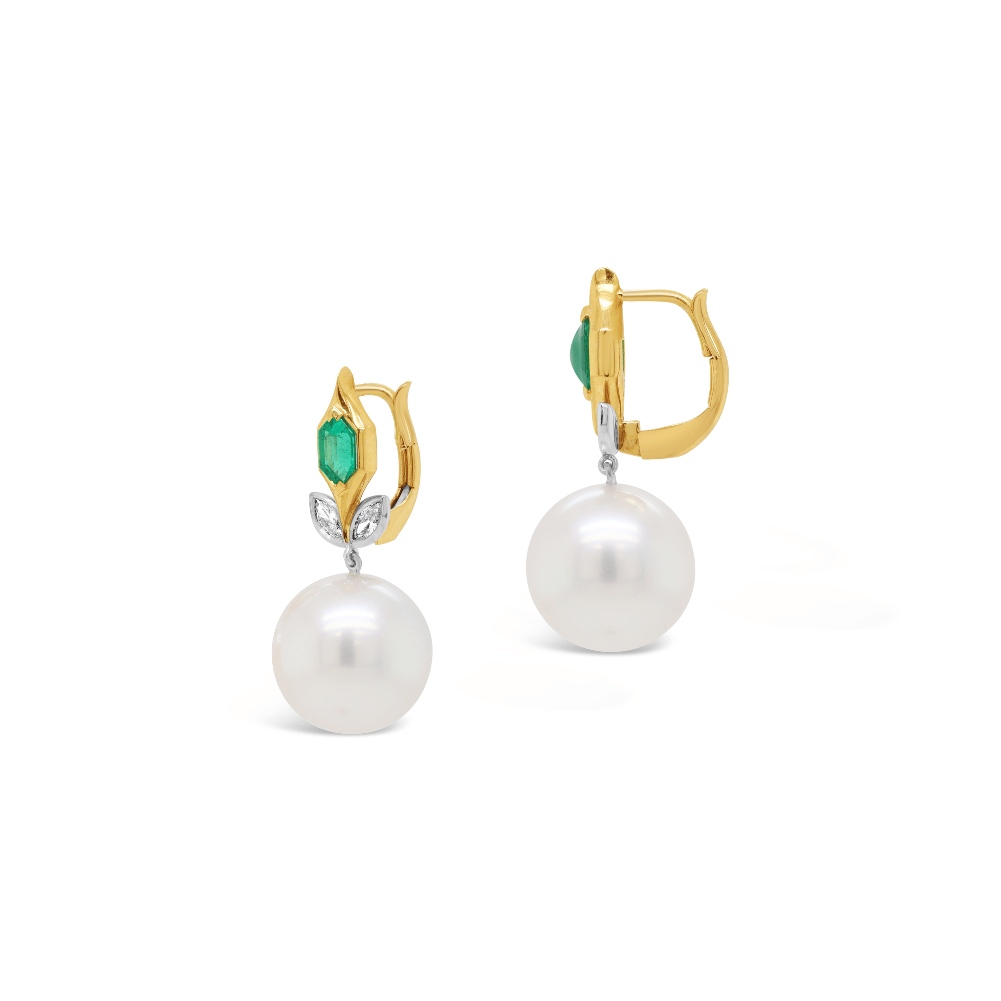 Emerald & South Sea Pearl Drop Earrings