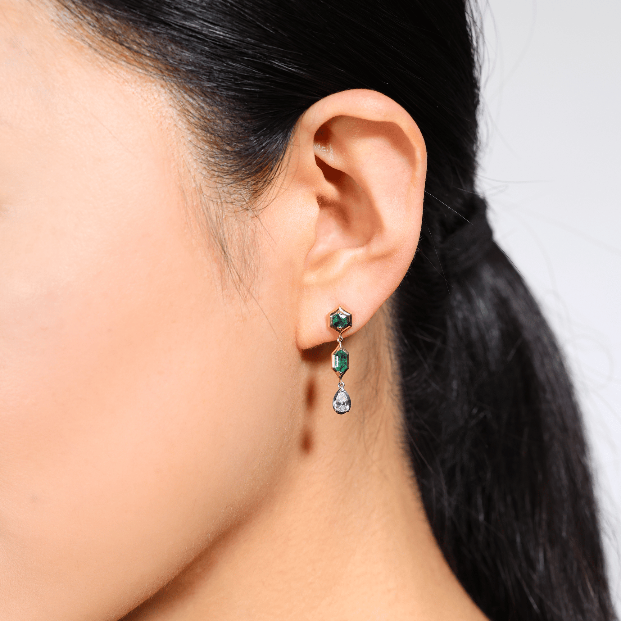 Green Emerald & Diamond Earrings Yellow Gold