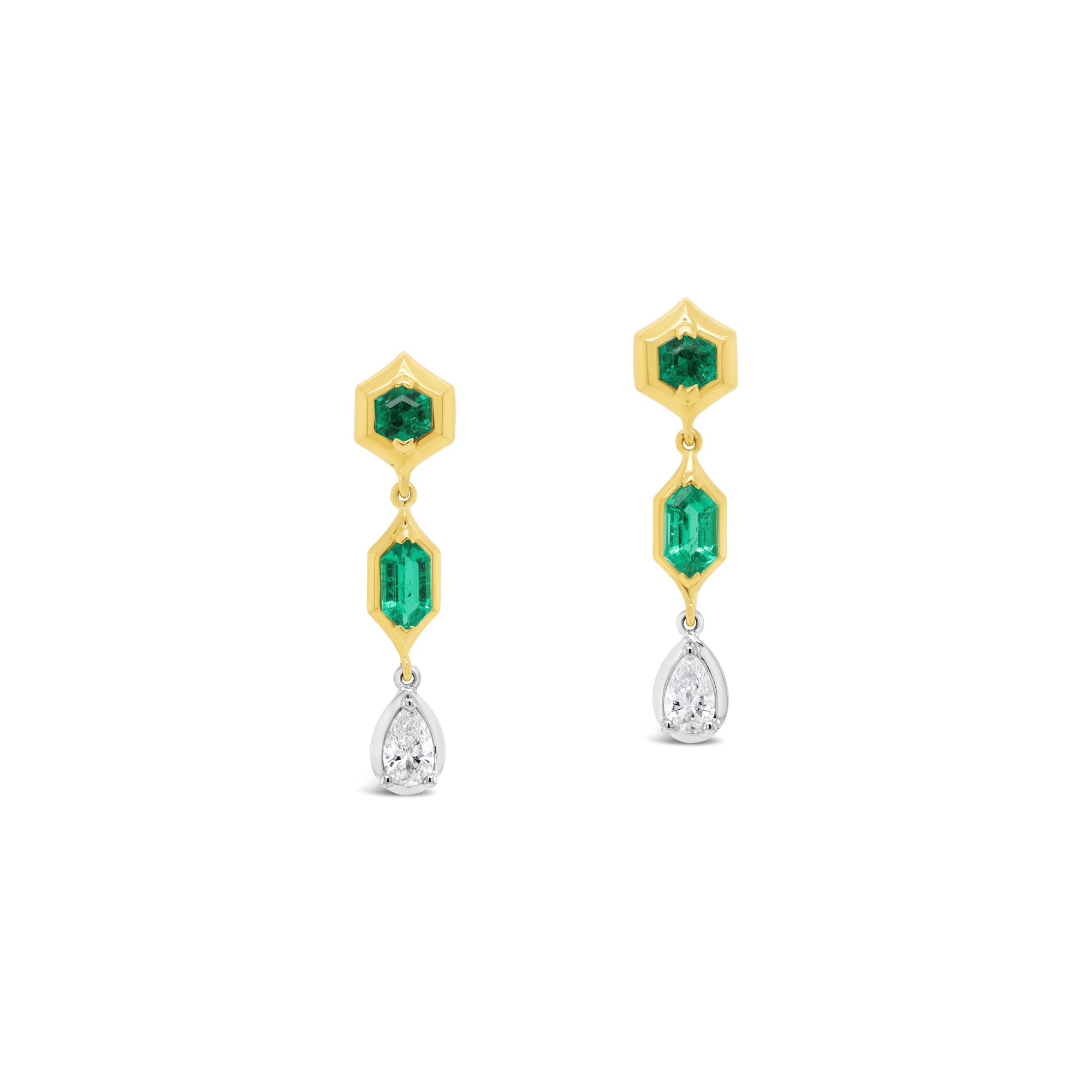 Green Emerald & Diamond Earrings Yellow Gold