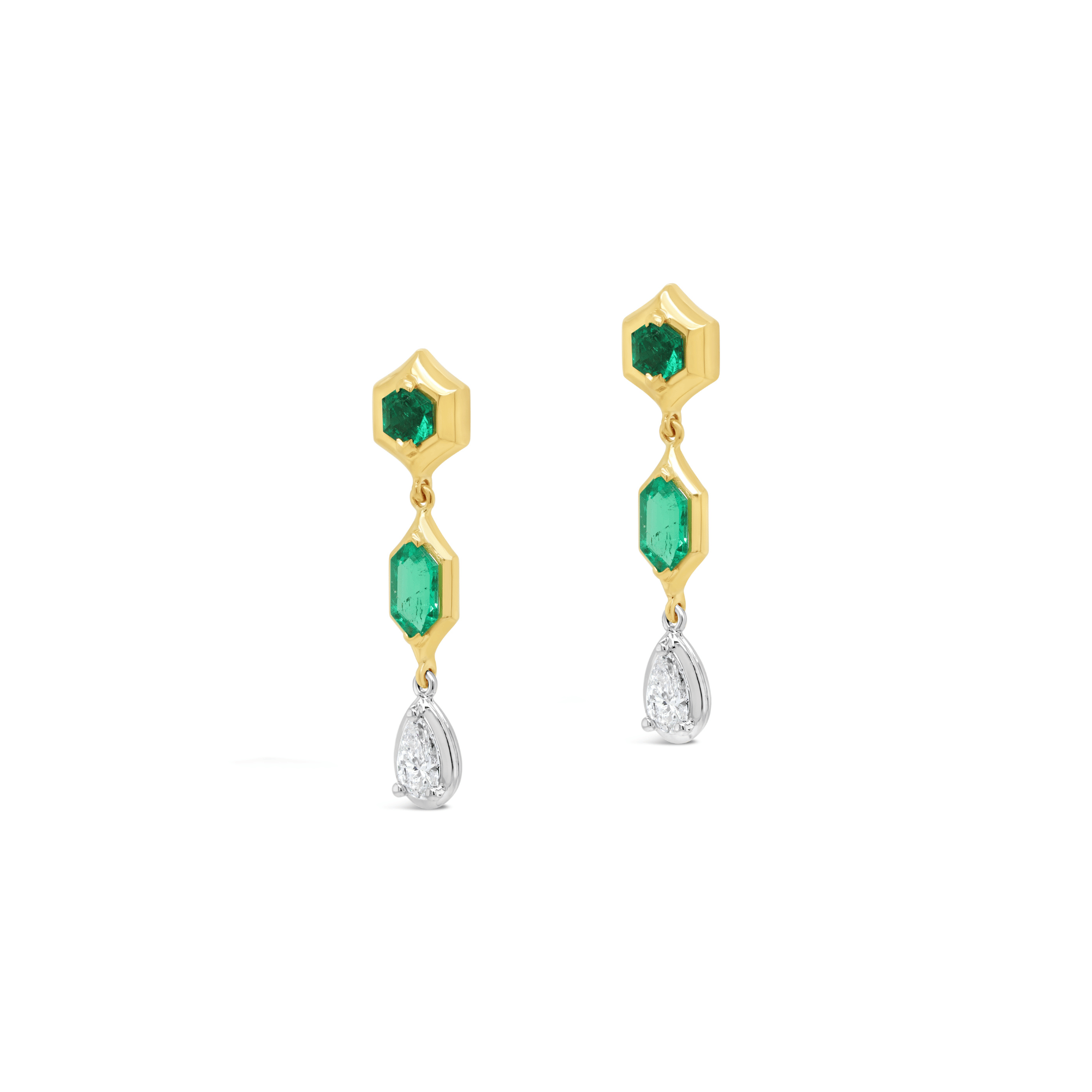 Green Emerald & Diamond Earrings Yellow Gold