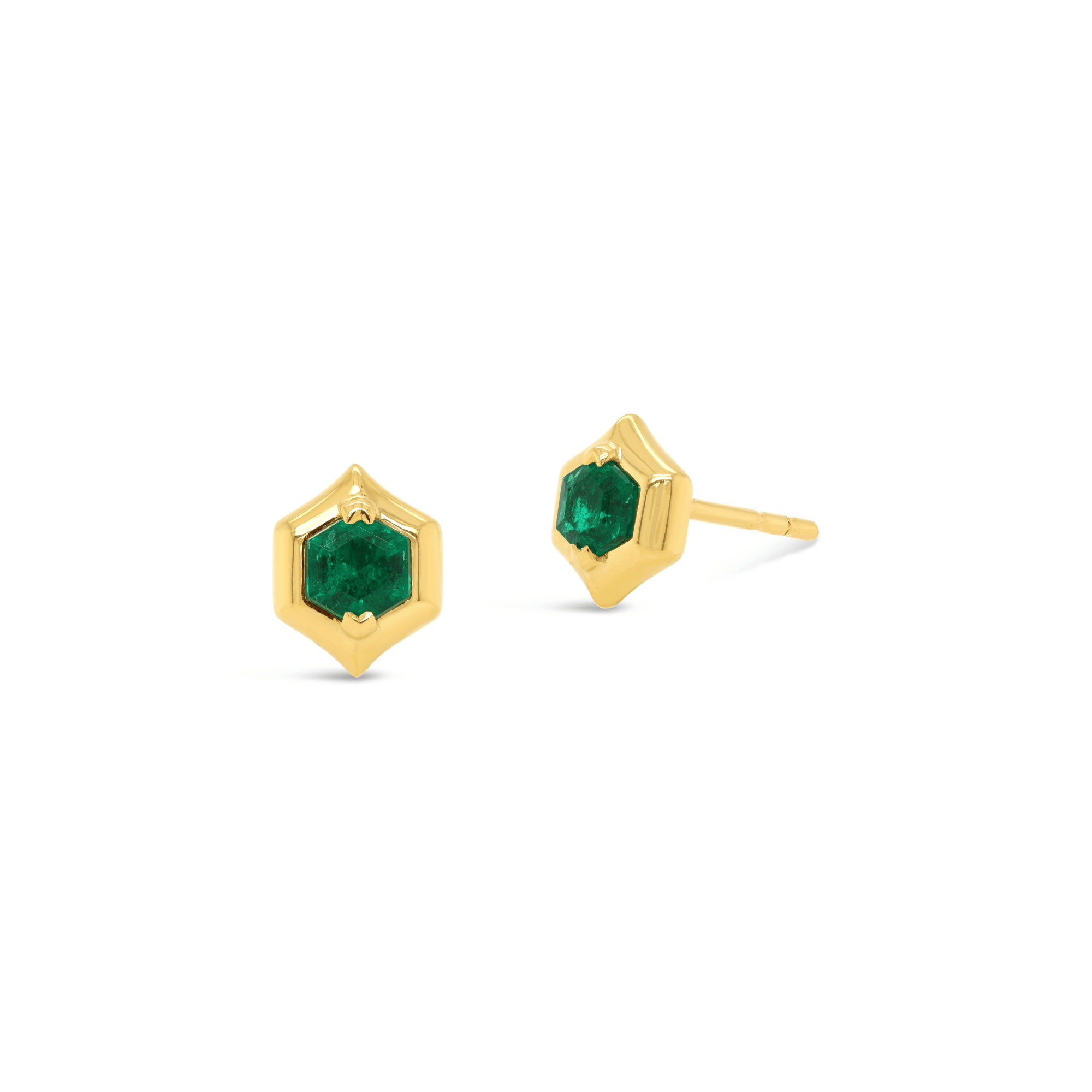 Green Emerald Earrings Yellow Gold