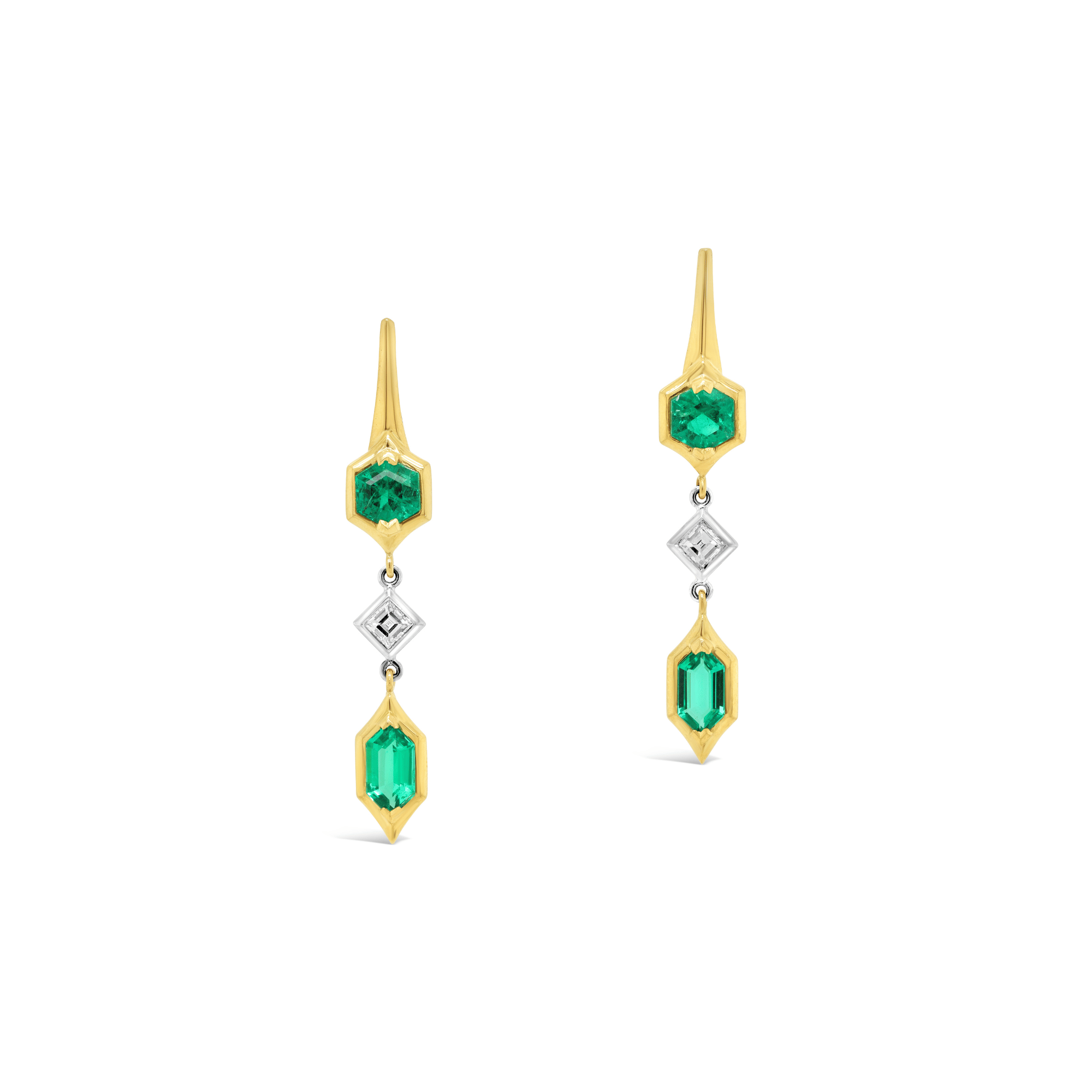 Green Emerald & Diamond Earrings Yellow Gold