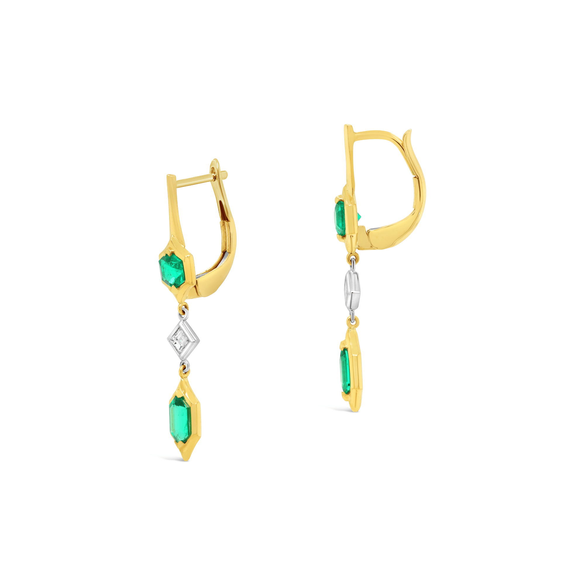 Green Emerald & Diamond Earrings Yellow Gold