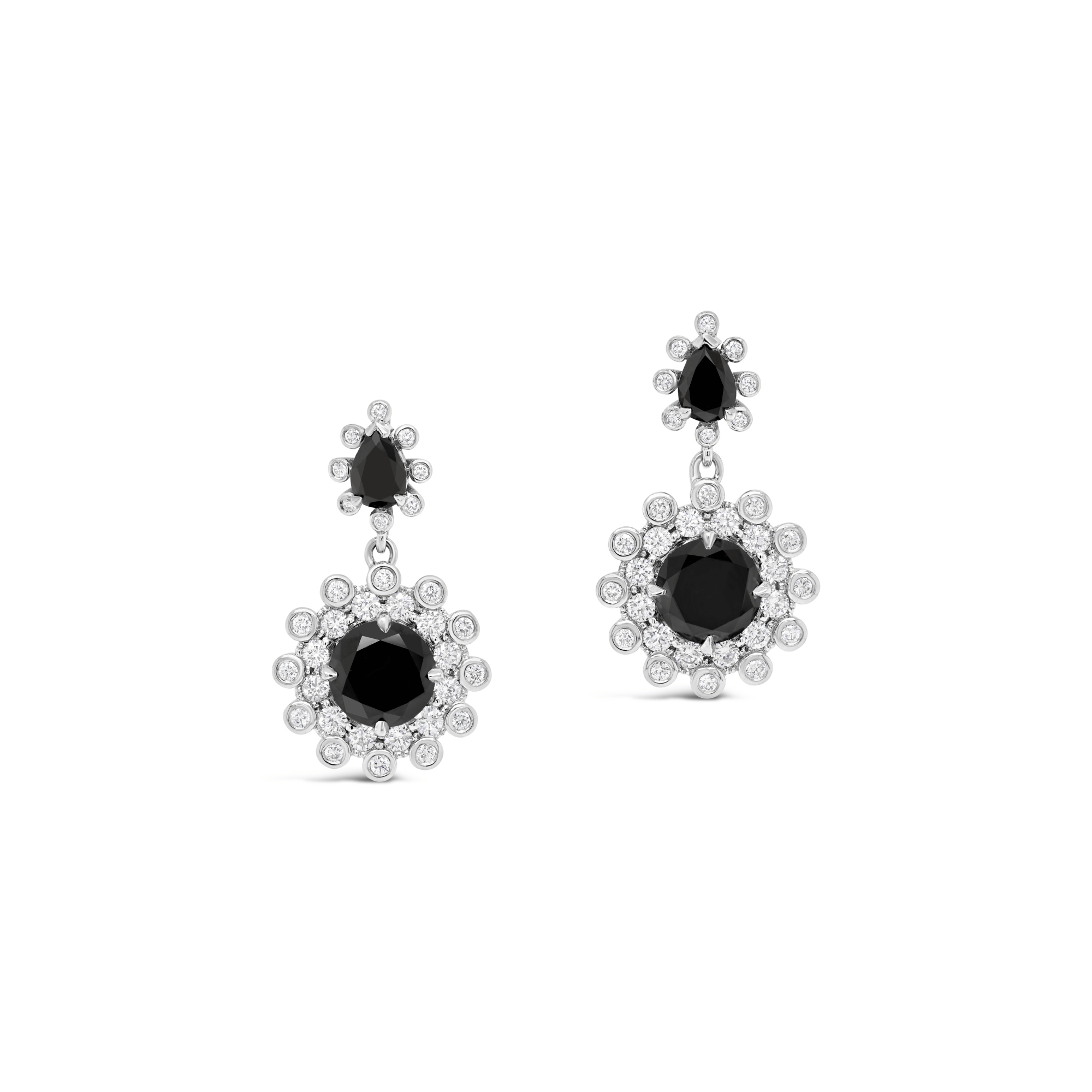 Black diamond and white diamond drop earrings