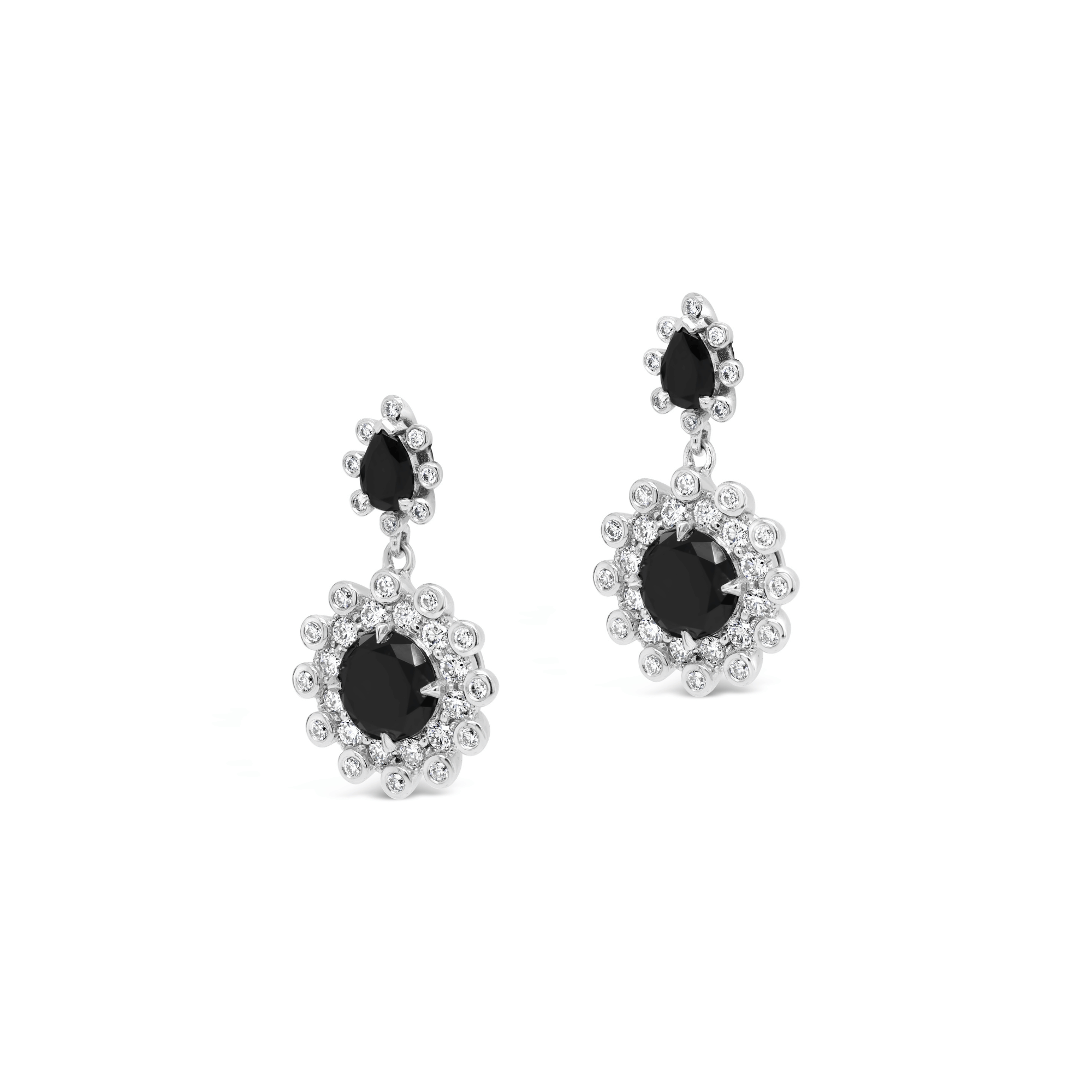 Black diamond and white diamond drop earrings