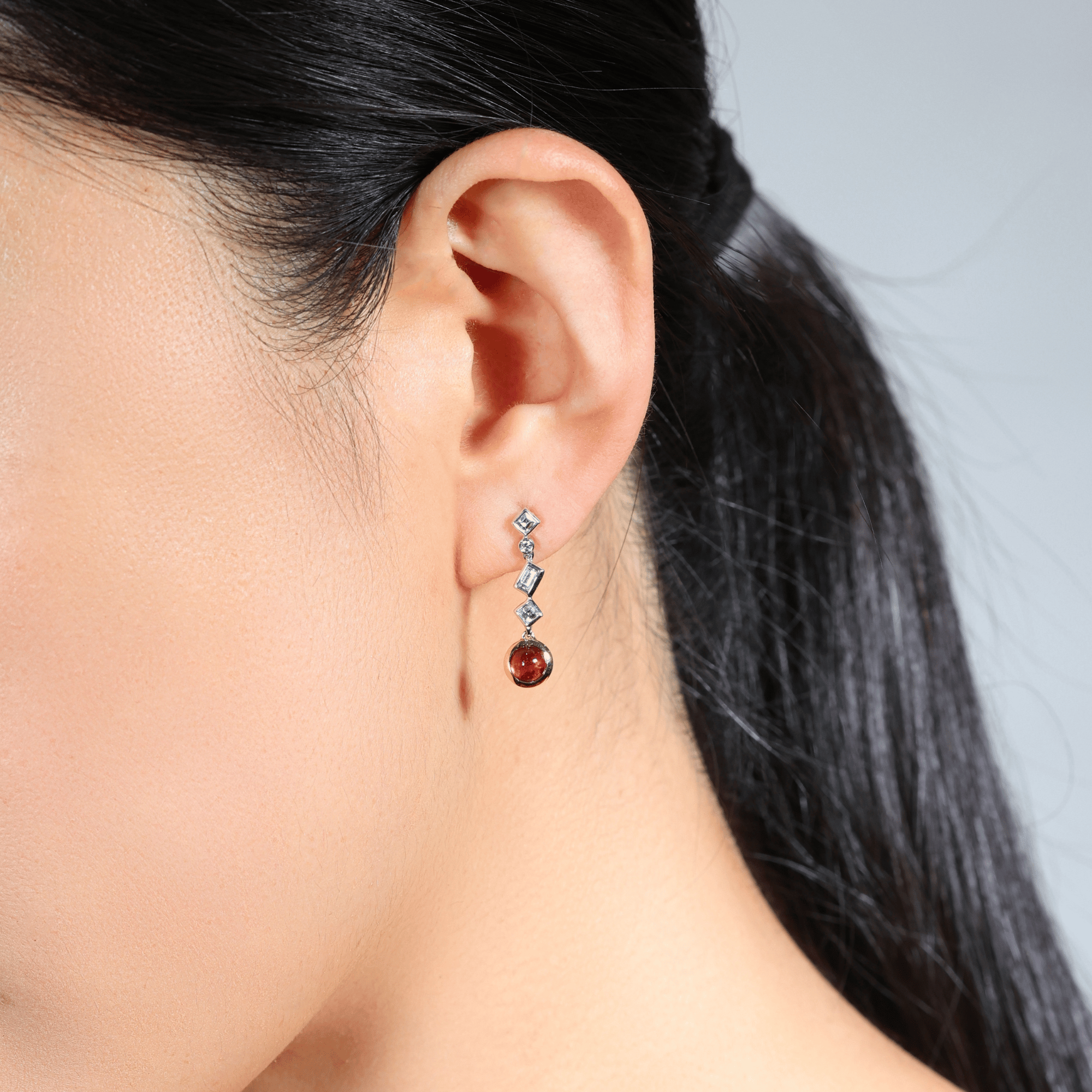 Indra Assymetrical Diamond & Tourmaline Cabochon Drop Earrings