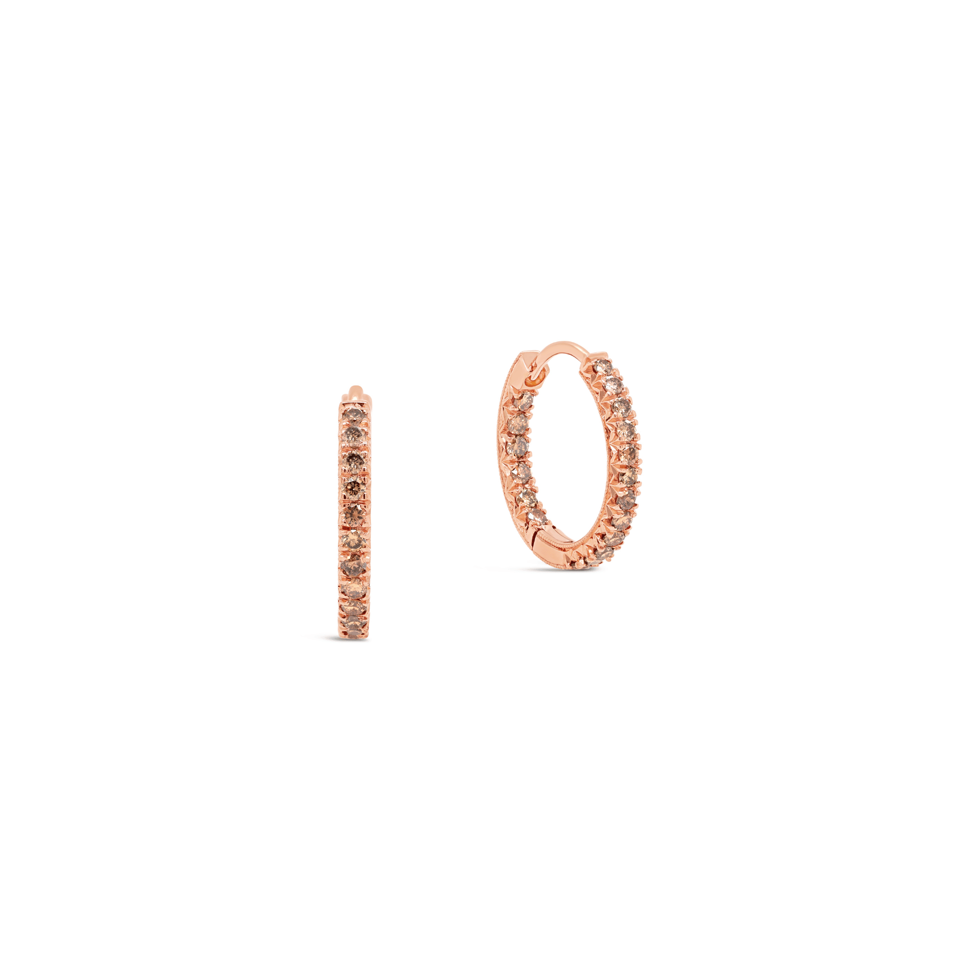 Cognac diamond hoop earrings 18ct rose gold