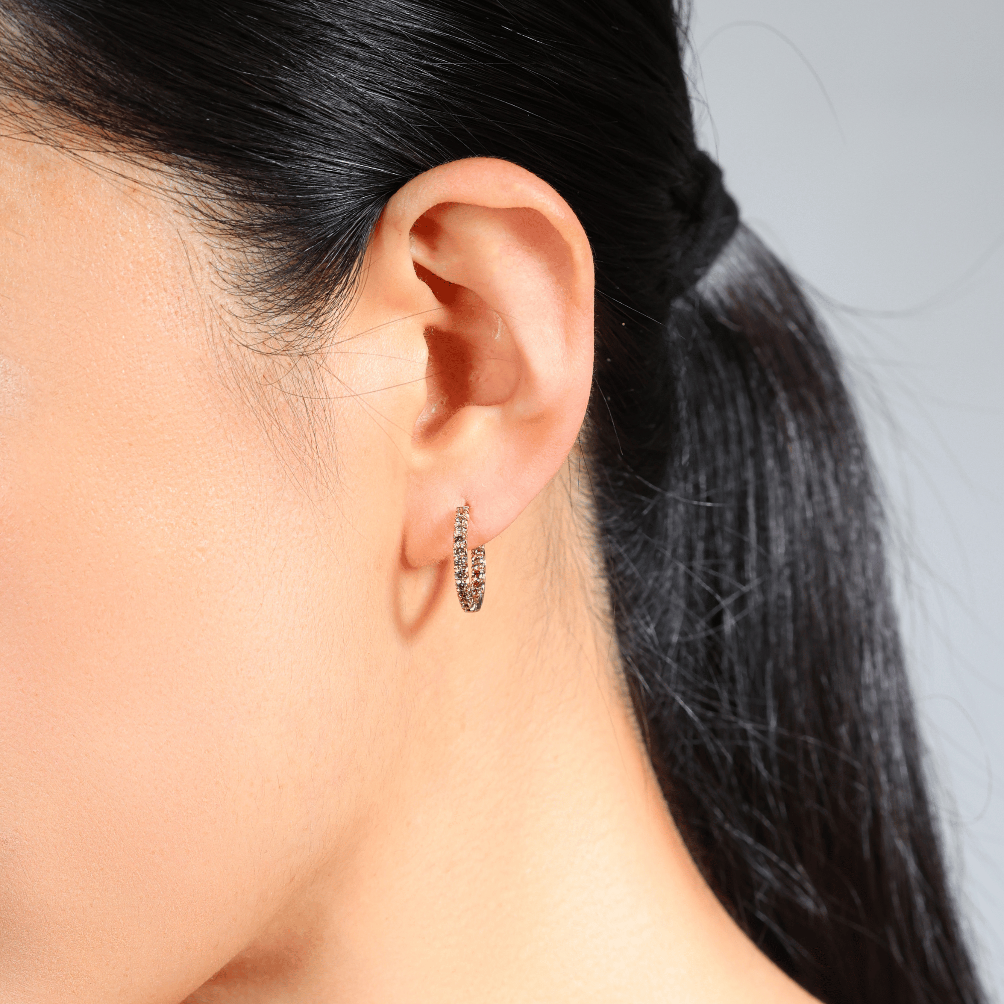 Dovetail-Set Round Brilliant Cut Cognac Diamond Hoop Earrings - 18ct Rose Gold