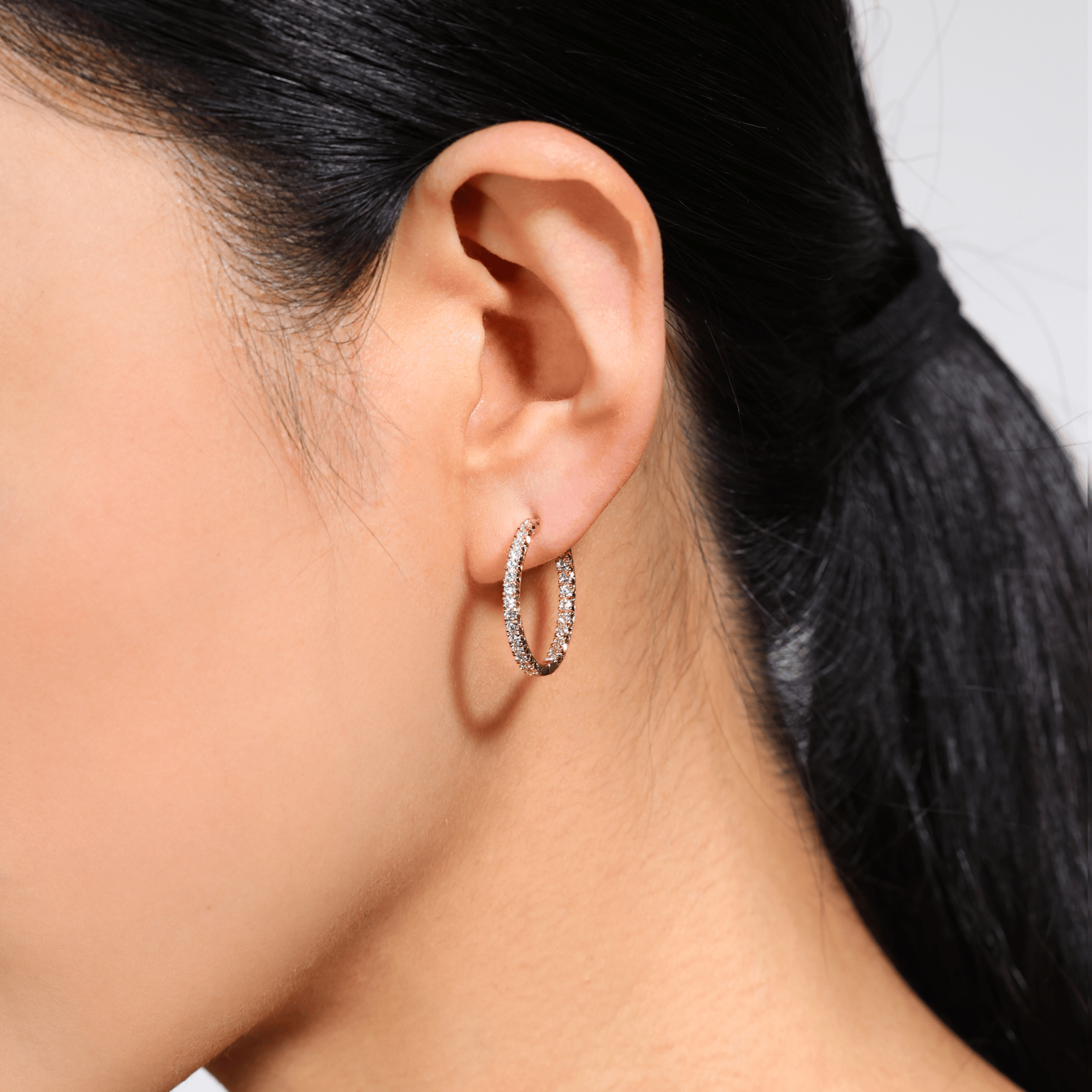 Dovetail-set Round Brilliant Cut Diamond Hoop Earrings - 18ct Rose Gold
