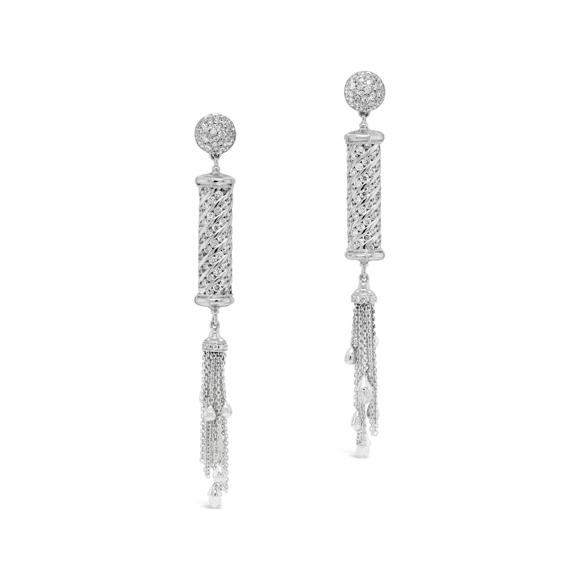 White gold and round brilliant cut diamond drop earrings