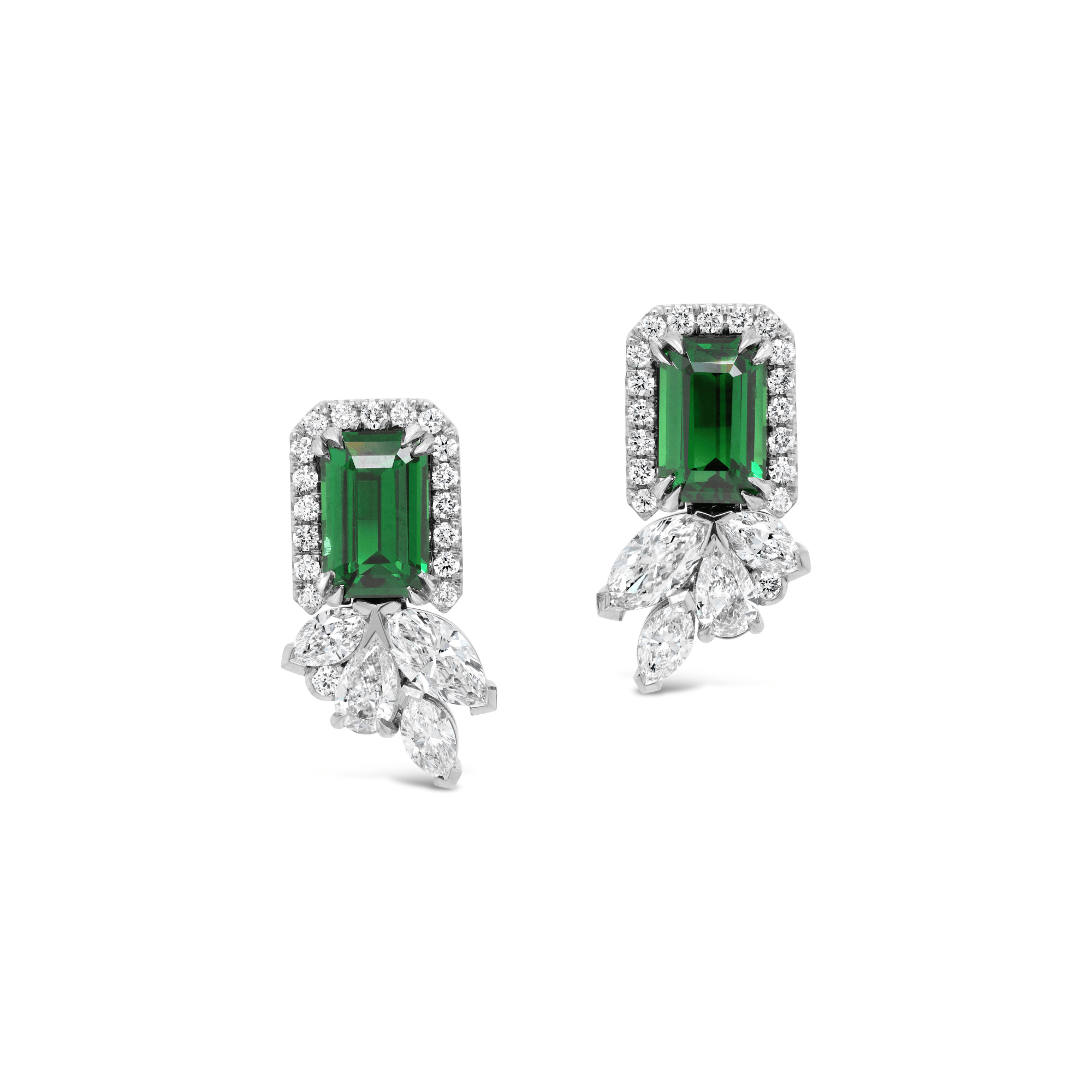 Emerald green tsavorite earrings with diamonds