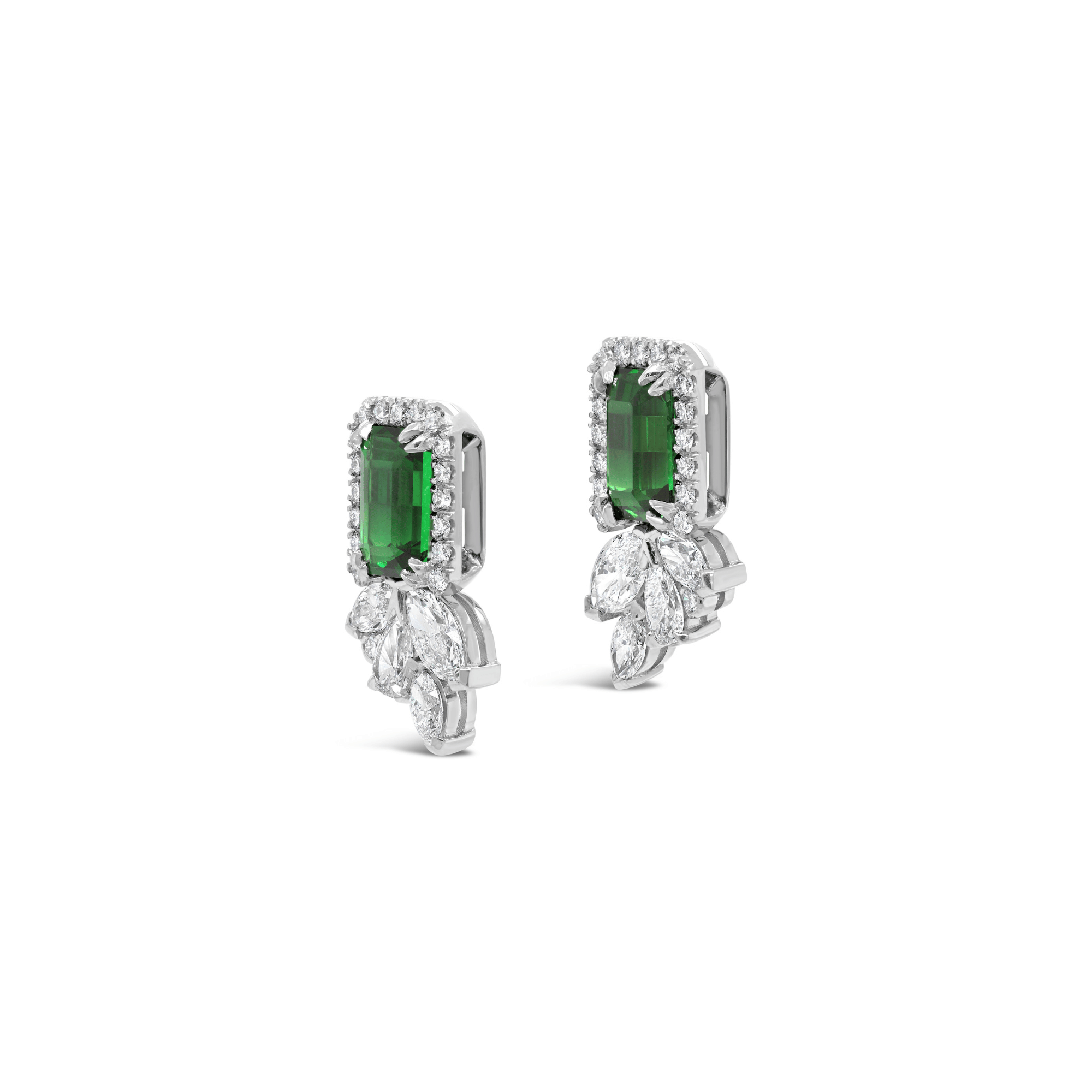 Emerald green tsavorite earrings with diamonds