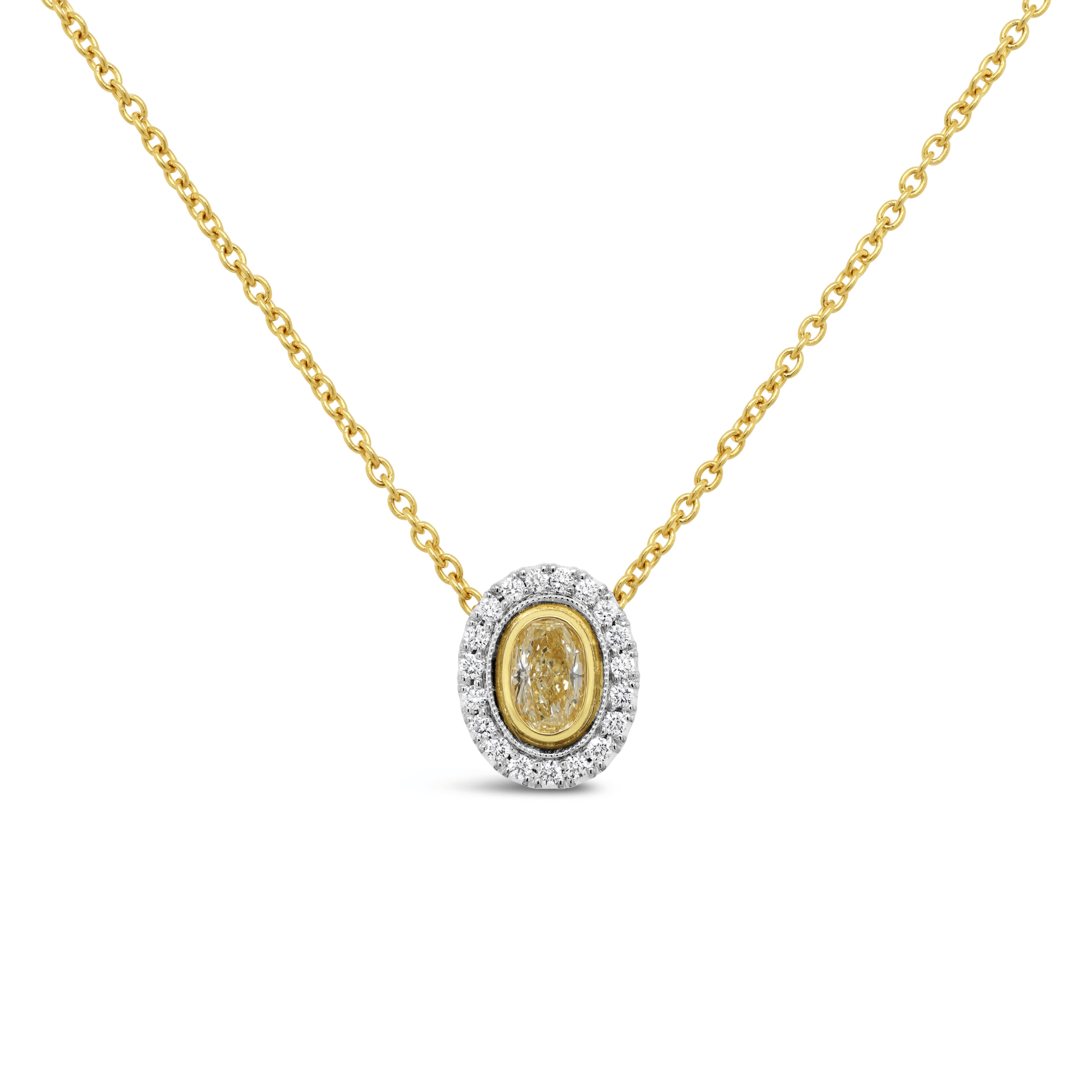 Yellow diamond and white diamond pendant necklace