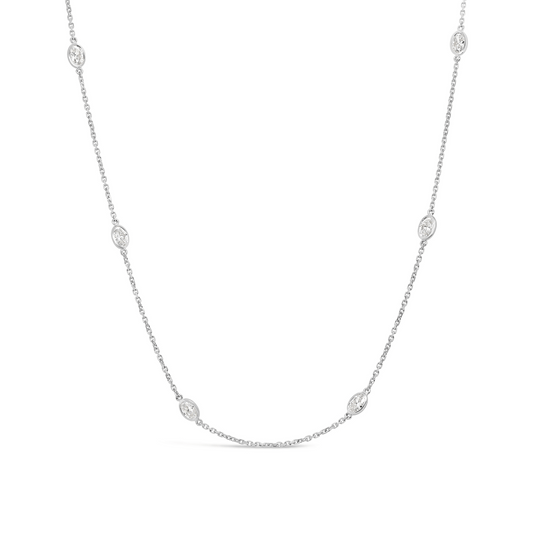Indra Oval Cut Diamond Necklace - White Gold