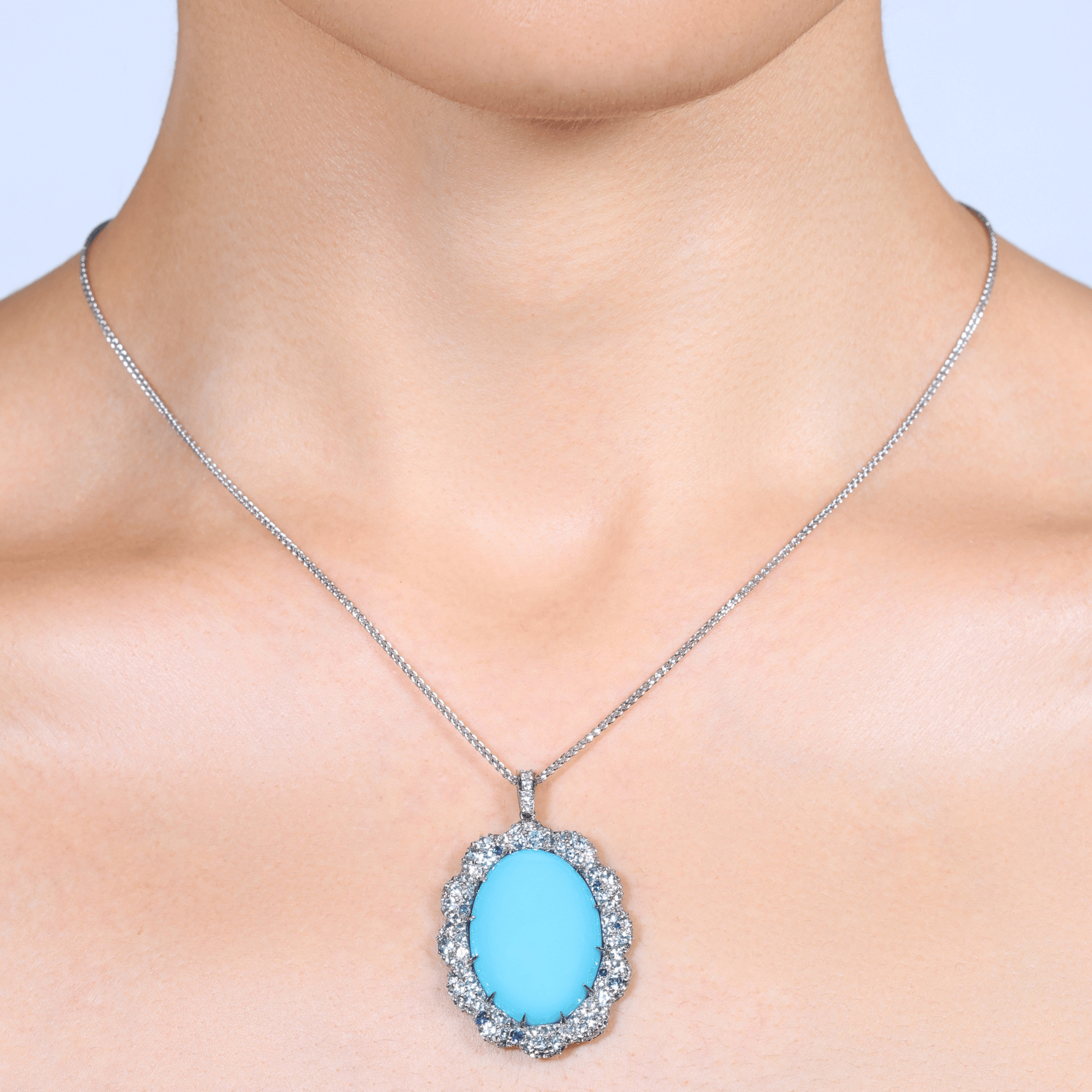 Turquoise & Pavé Aquamarine, Blue Sapphire & Diamond Aurora Necklace