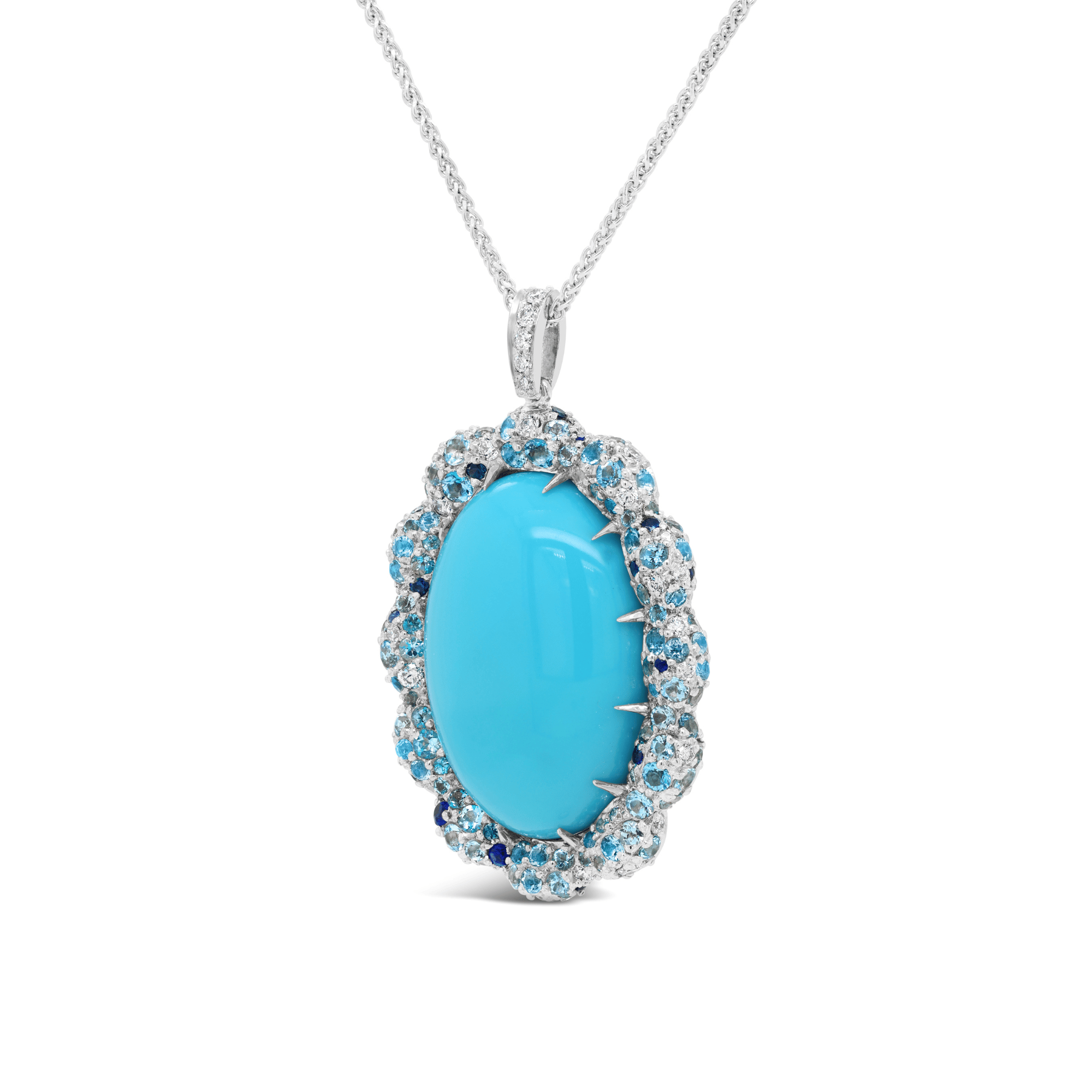 Turquoise & Pavé Aquamarine, Blue Sapphire & Diamond Aurora Necklace