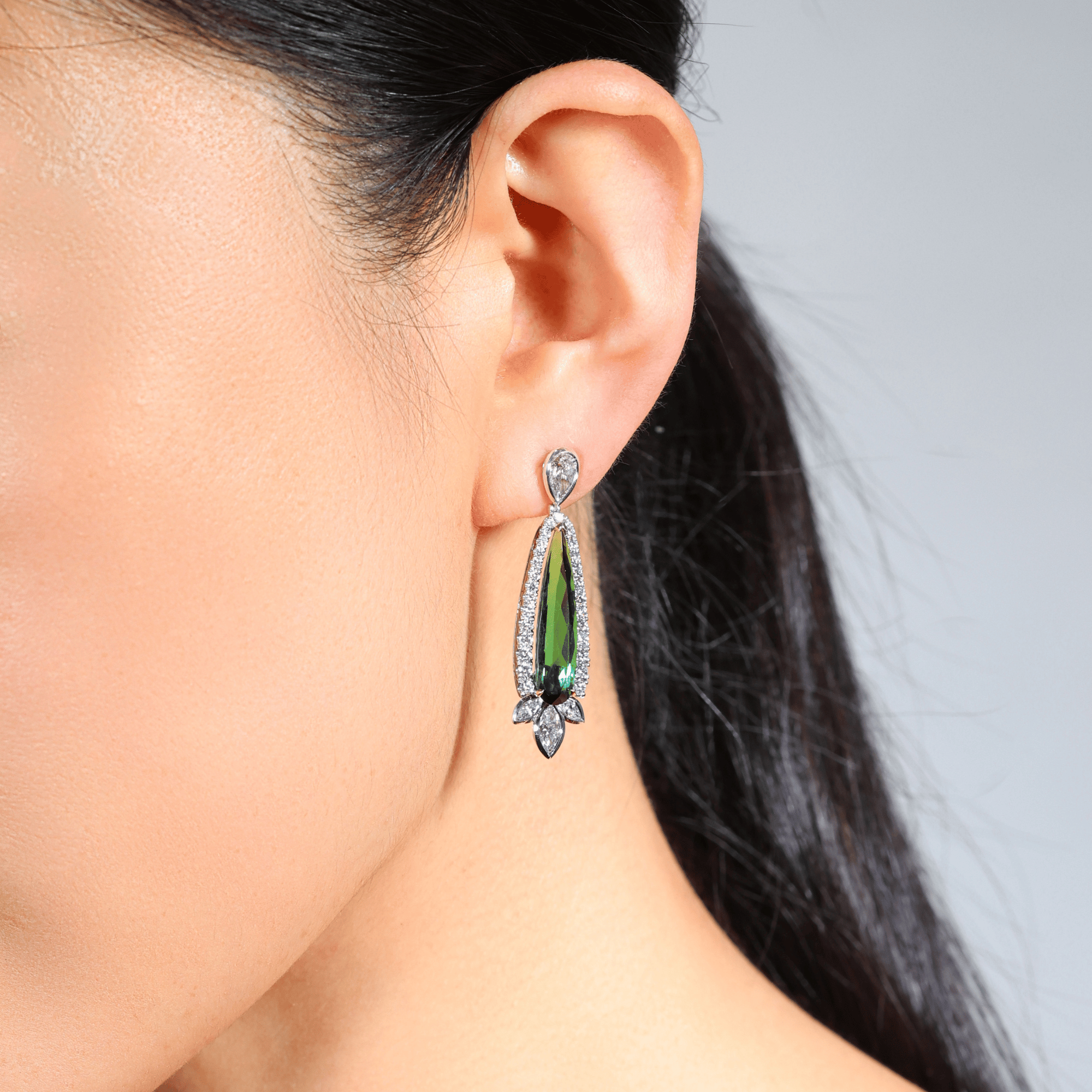 Manhattan Collection Green Tourmaline & Mixed Cut Diamond Drop Earrings