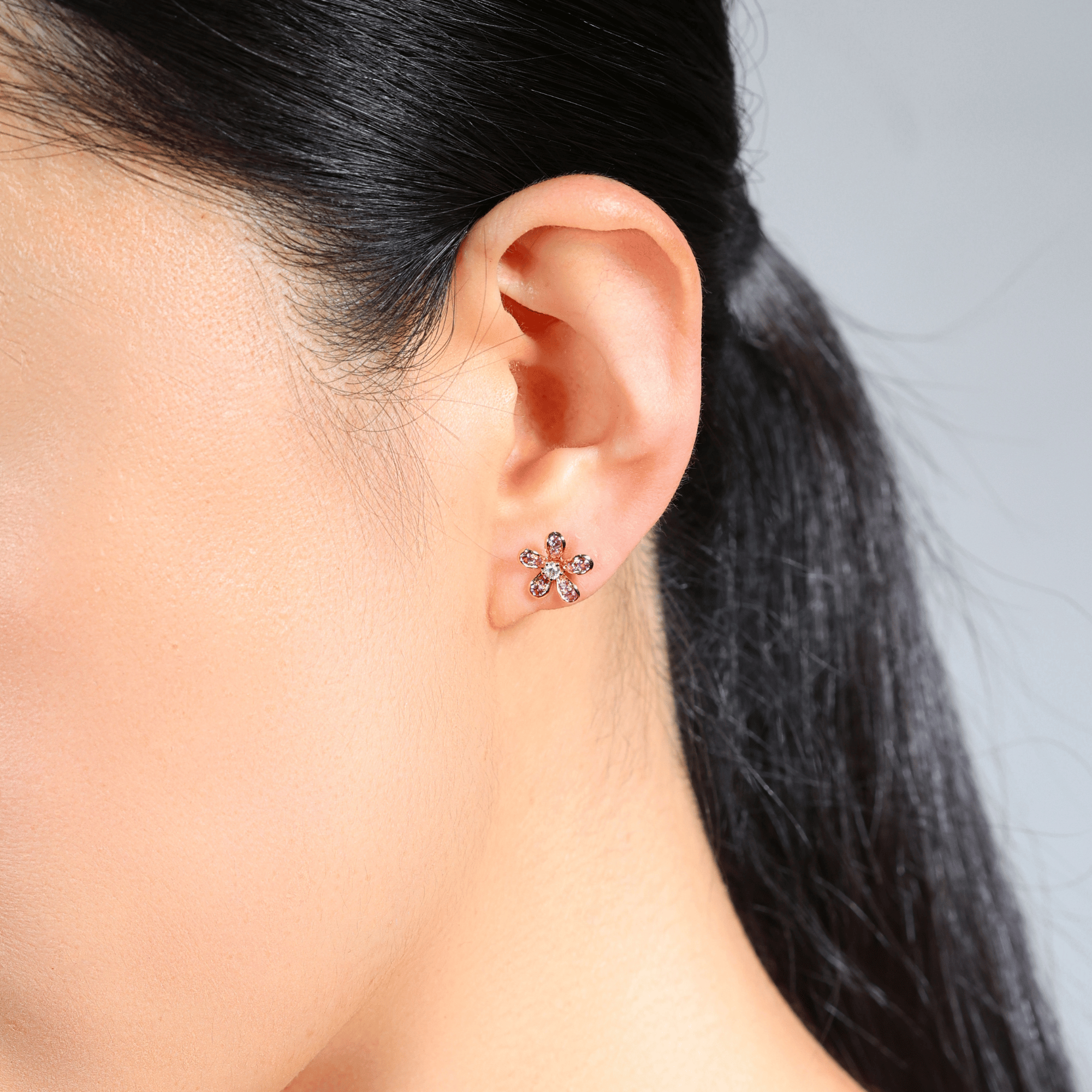 Frangipani Bloom Pink Sapphire & Diamond Earrings