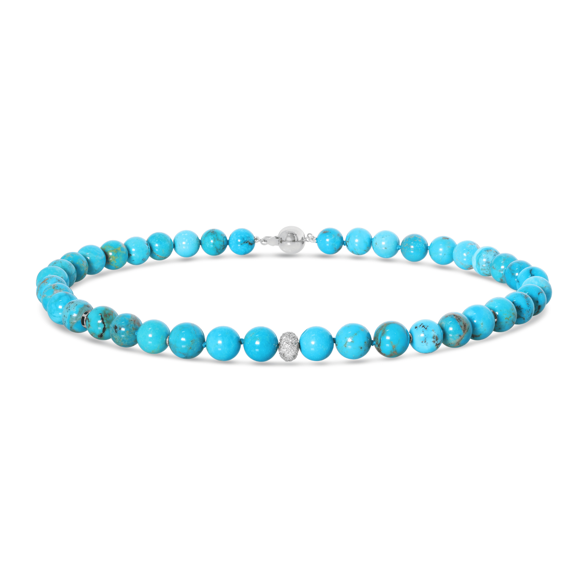 Natural Matrix Turquoise, Diamond & Enamel Beaded Necklace