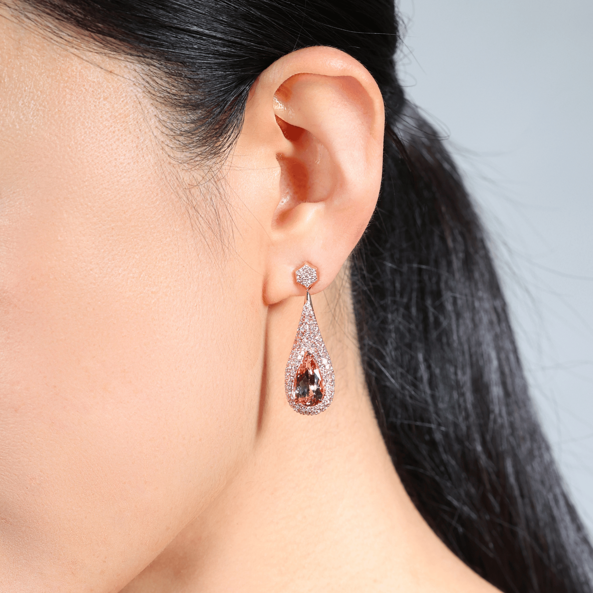 Manhattan Collection Pink Morganite & Pavé Set Pink Diamond Drop Earrings