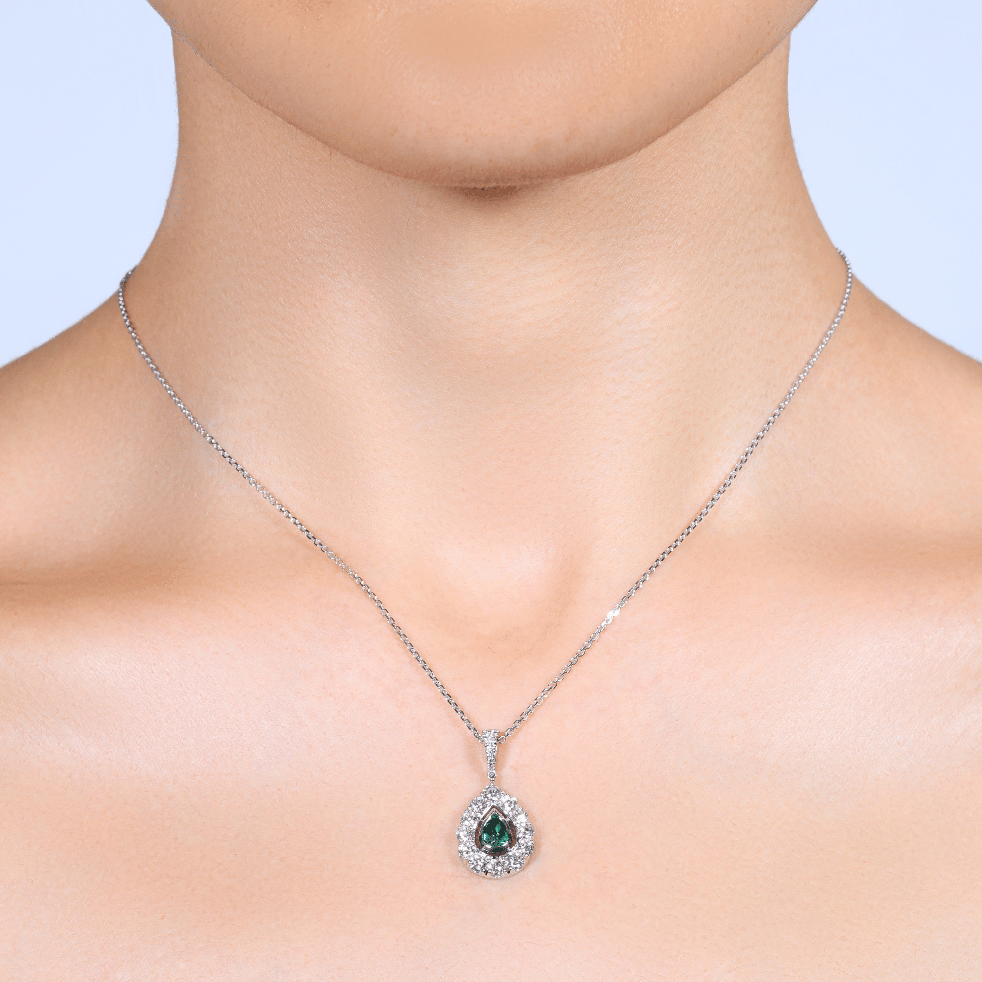 Floating Bezel Set Zambian Emerald & Argyle White Diamond Galia Pendant