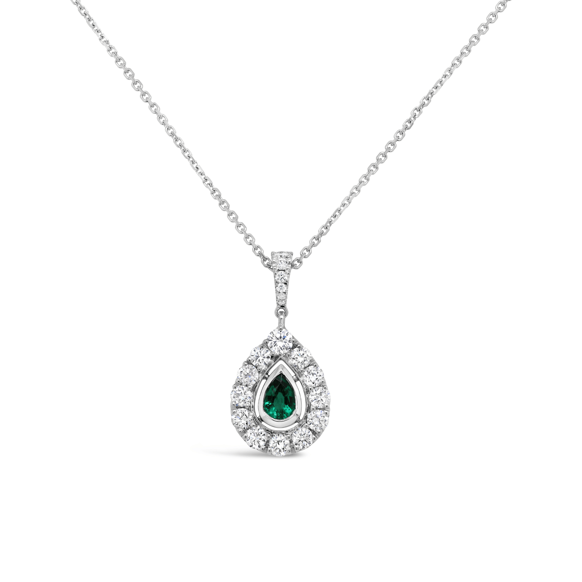 Floating Bezel Set Zambian Emerald & Argyle White Diamond Galia Pendant