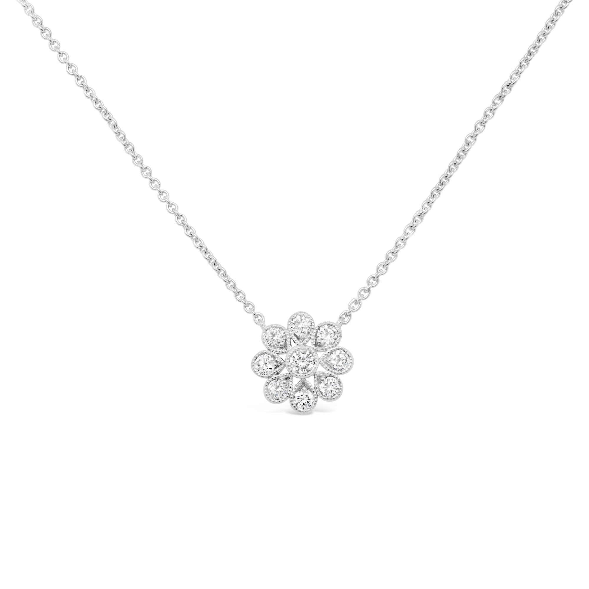 Deco Daisy Medium Diamond Pendant & Chain - 18ct White Gold