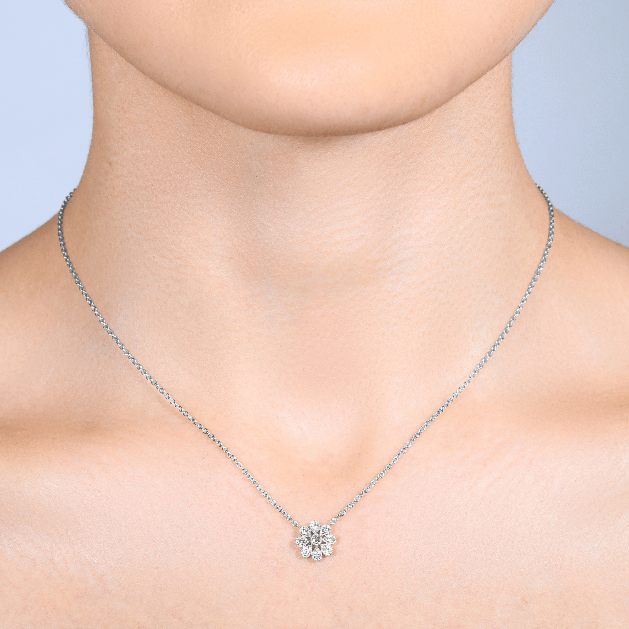 Deco Daisy Medium Diamond Pendant & Chain - 18ct White Gold